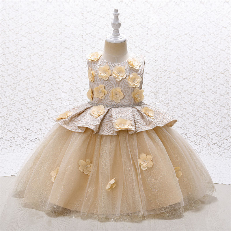 Lace Tulle Princess Flower Girl Dress - Sleeveless Tea Length Ball Gown for Weddings, Birthday Parties & Special Occasions