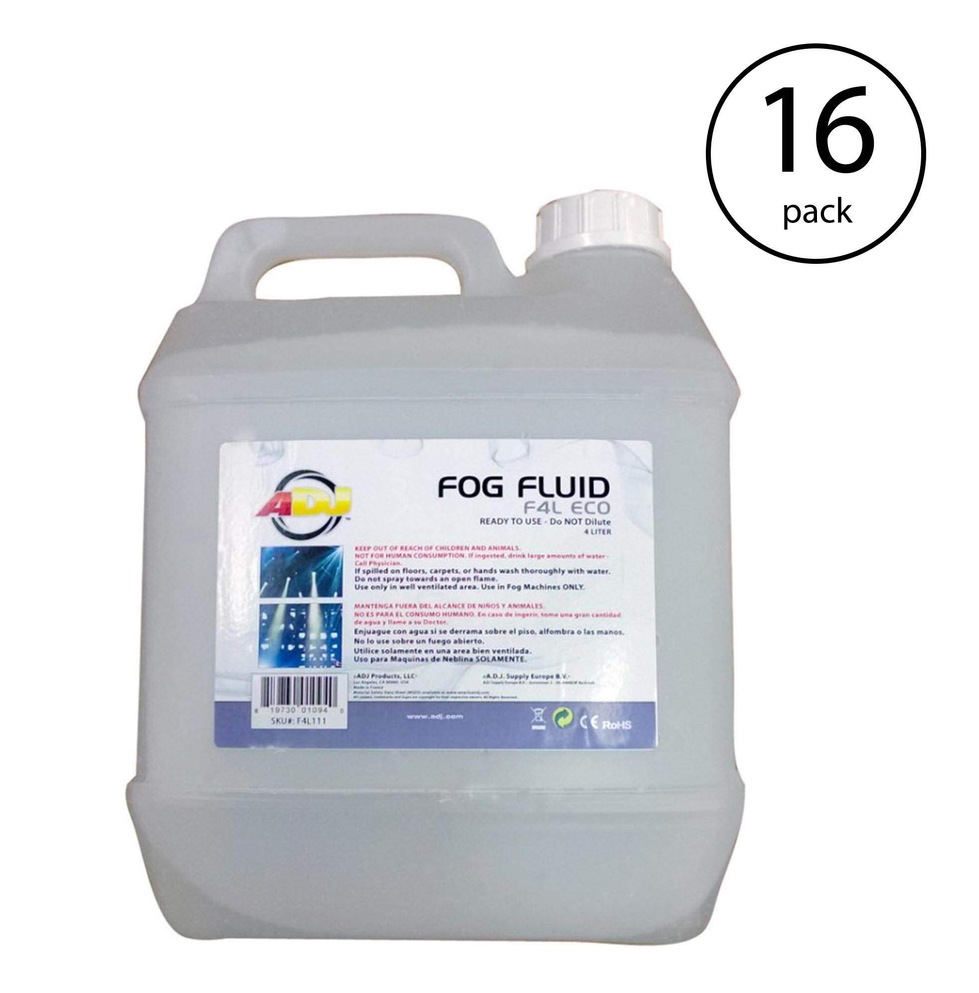 American DJ ADJ 4 Liters Fog Smoke Haze Machine Fluid - 16 Pack Eco-Friendly F4L Juice for Stage Shows, Concerts & Halloween Parties
