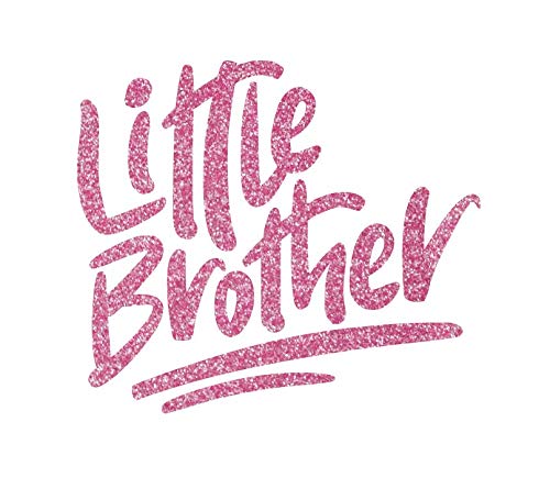 Little Brother Iron On Decal - Heat Transfer Vinyl Patch for Family Shirts - HTV Graphic Ready to Press - Flamingo Pink Glitter Design - Perfect for DIY T-Shirts, Hoodies & Gifts