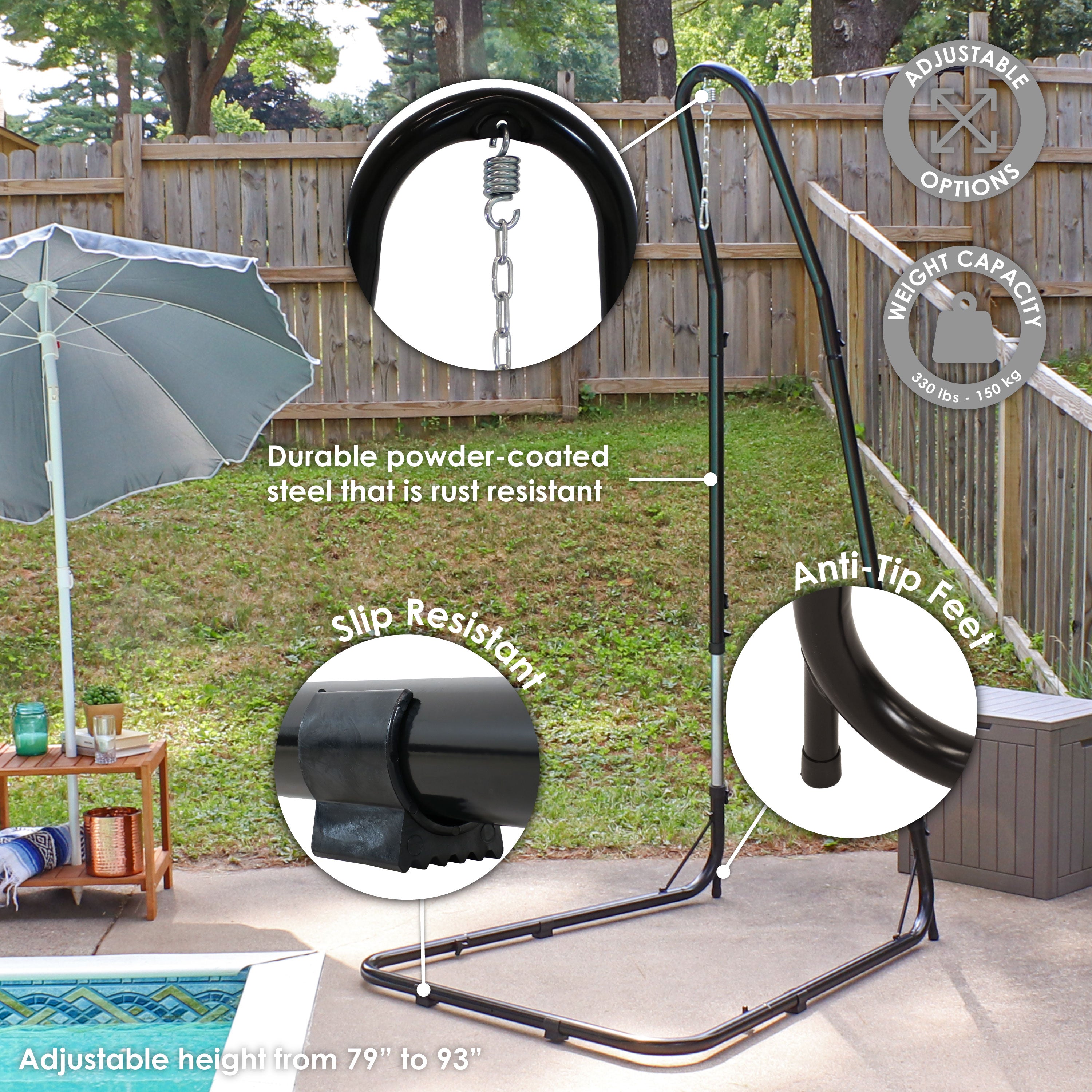 Heavy Duty Adjustable Hammock Chair Stand - Sturdy & Portable for Indoor & Outdoor Use - Perfect for Patio, Garden, Backyard, and Balcony Relaxation