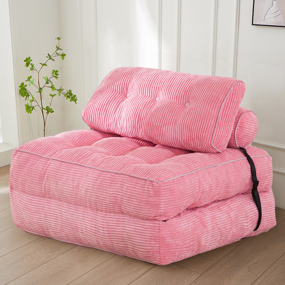 MAXYOYO Corduroy Folding Sofa Bed - Convertible Sleeper Chair with Pillow & Foldable Mattress, Back Support for Living Room, Guest Room & Small Spaces (Pink) - Perfect for Apartments, Dorms & Home Office