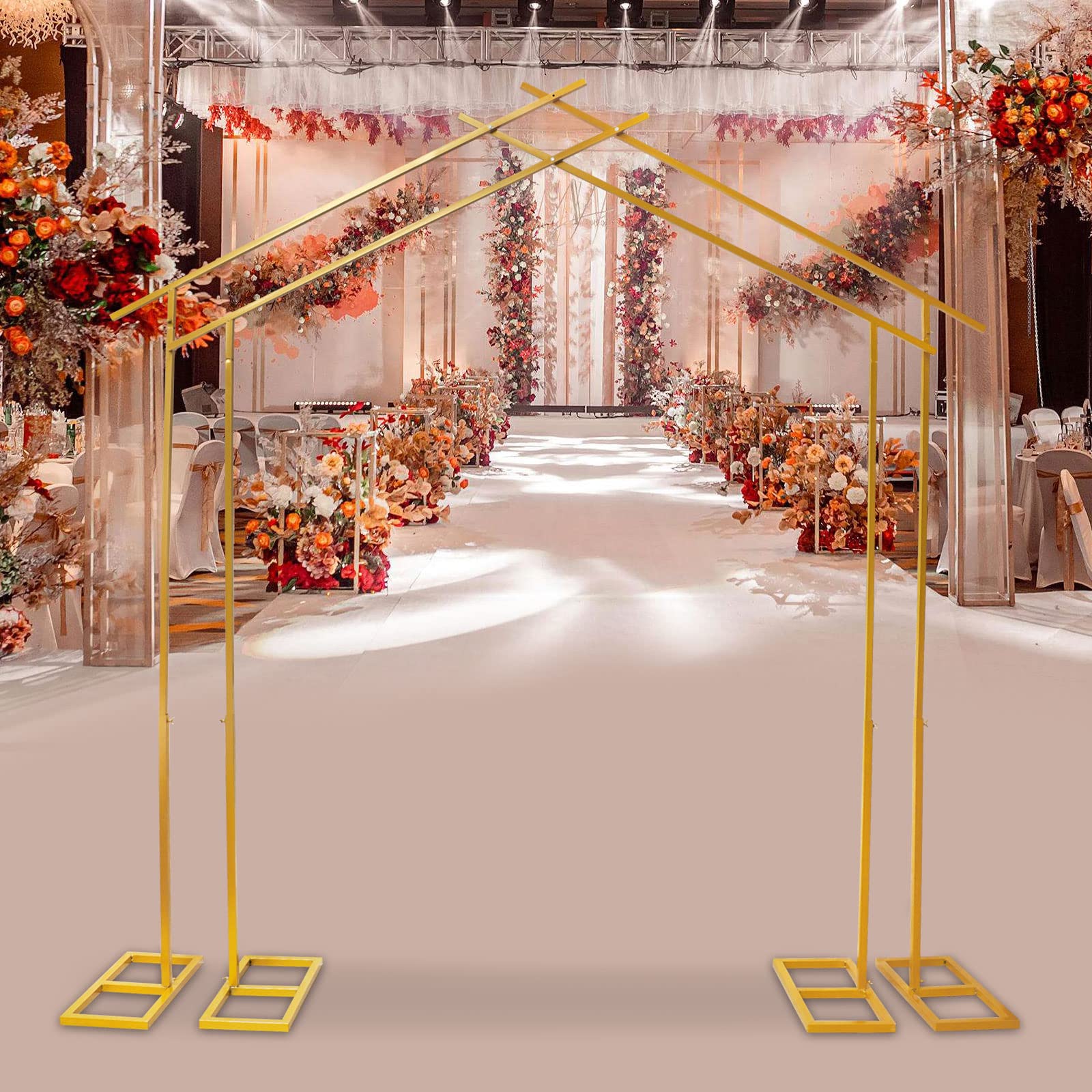Durable Gold Metal Double Wedding Arch Garden Arbor Backdrop Stand - Elegant Wreath Floral Balloon Rack for Outdoor & Indoor Events - Easy Assembly Party Decorations for Weddings, Anniversaries, and Garden Parties