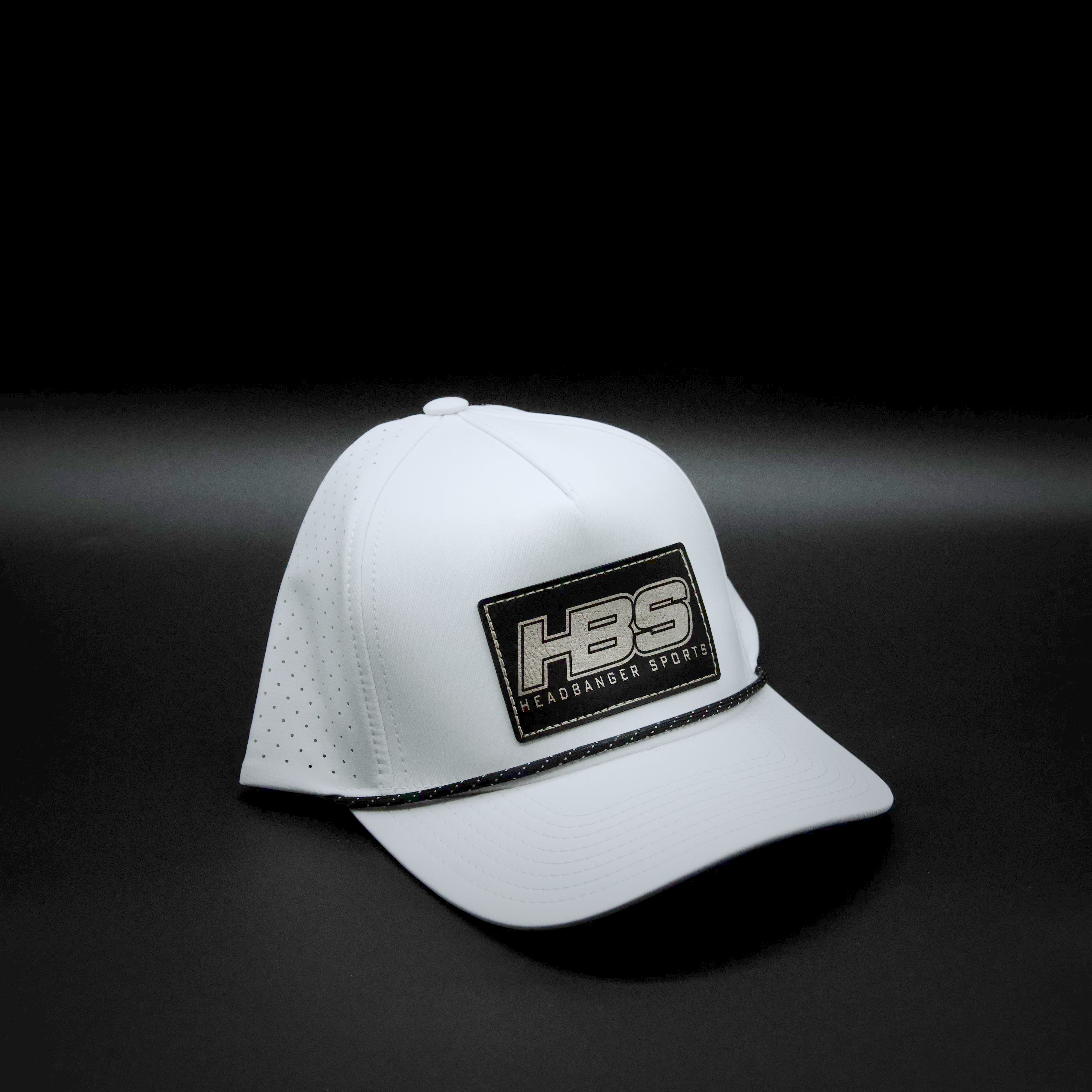 Headbanger Sports Exclusive White P424 Perforated Snapback Hat - Faux Leather Patch, Silver/Black HBS Design | Stylish Lifestyle Cap for Streetwear, Concerts & Casual Outfits