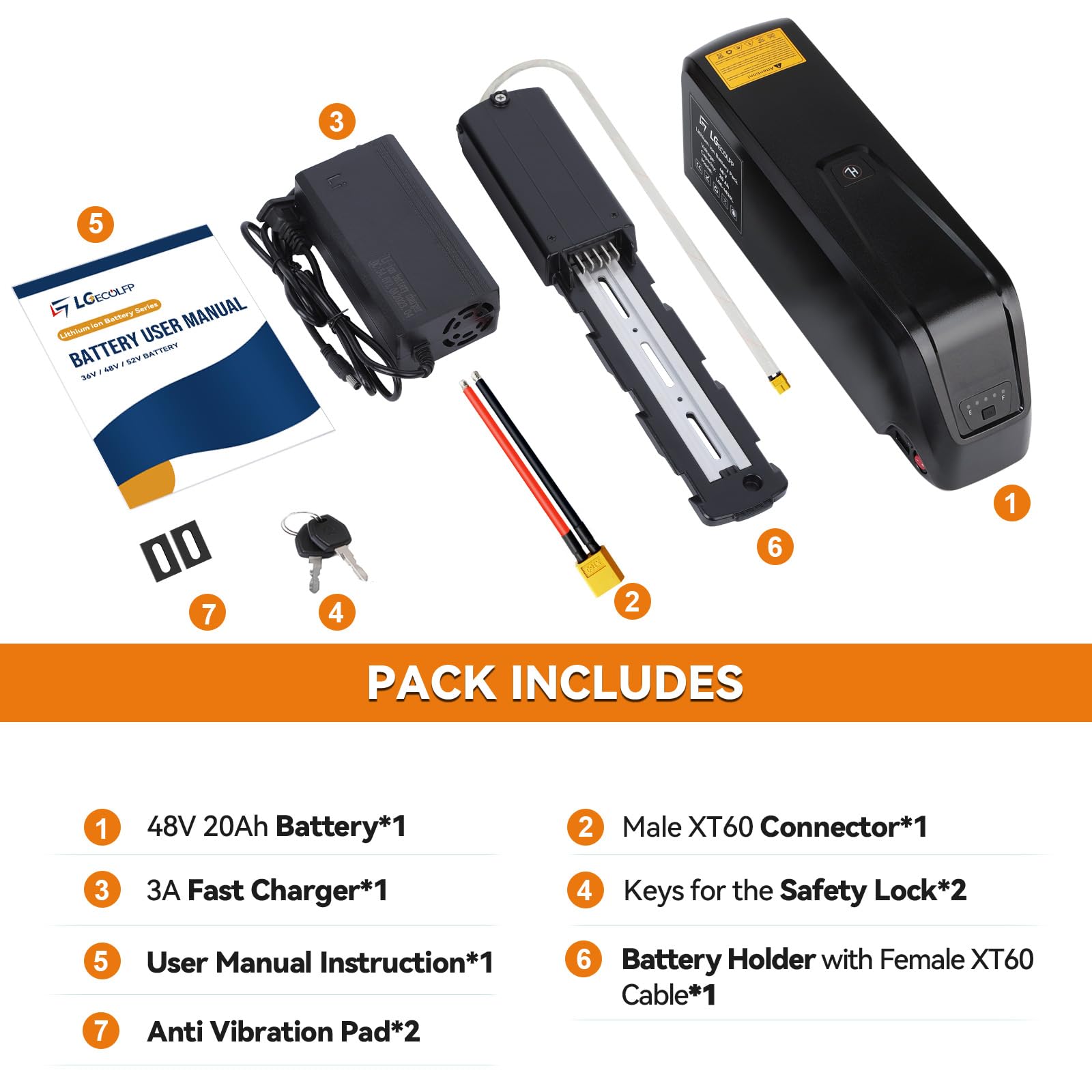 36V 48V 52V Ebike Battery Pack - 10Ah 13Ah 15Ah 20Ah with 3A Fast Charger & 30A BMS - Compatible with 250W to 1200W Motors - Perfect for Commuting, Mountain Biking & Long-Distance E-Bike Rides