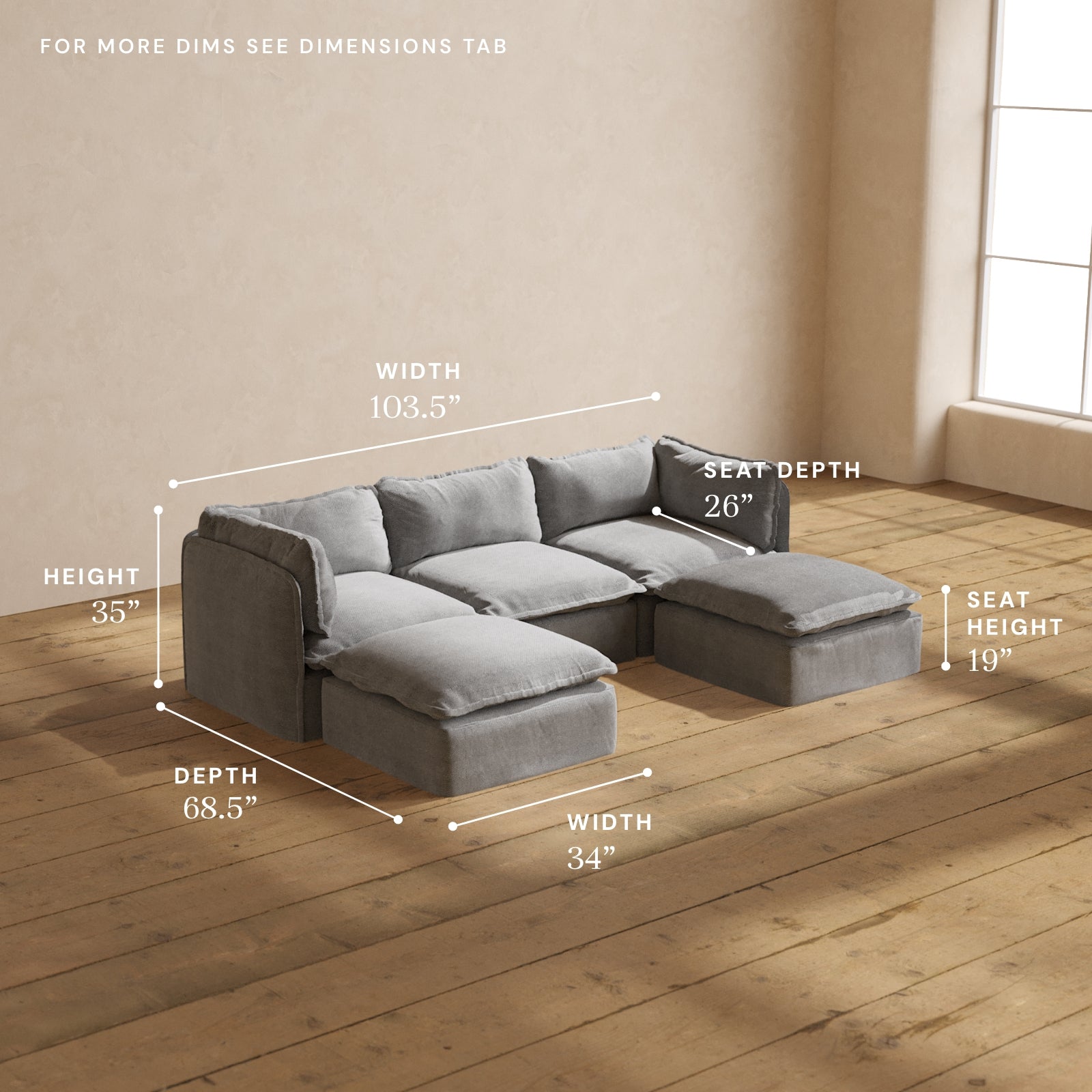 Premium Modular 3-Seater U-Shaped Sectional Sofa in Ash Gray | Luxury Fabric Blend | Perfect for Living Rooms, Home Theaters & Open Concept Spaces