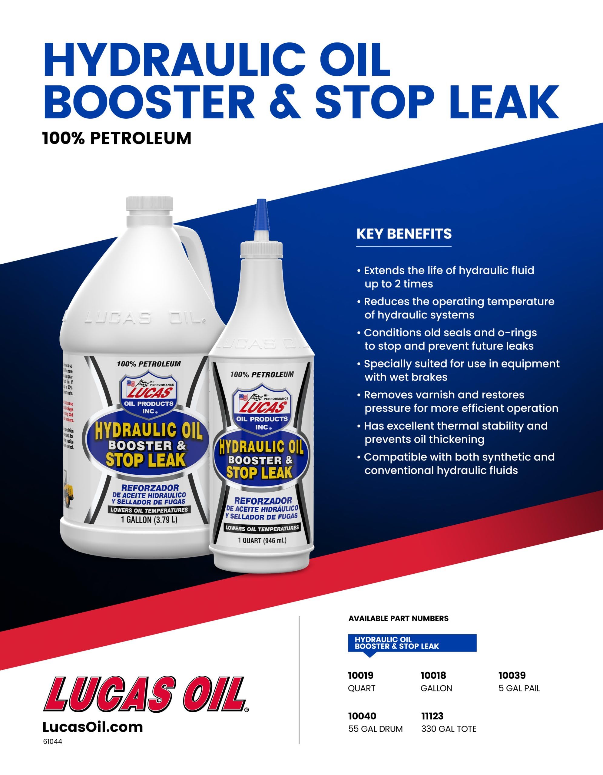Lucas Oil 10019 Hydraulic Oil Booster & Stop Leak - 1 Quart (Pack of 12) | High Performance Hydraulic Fluid Additive for Heavy Equipment, Tractors & Industrial Machinery | Prevents Leaks & Extends Oil Life