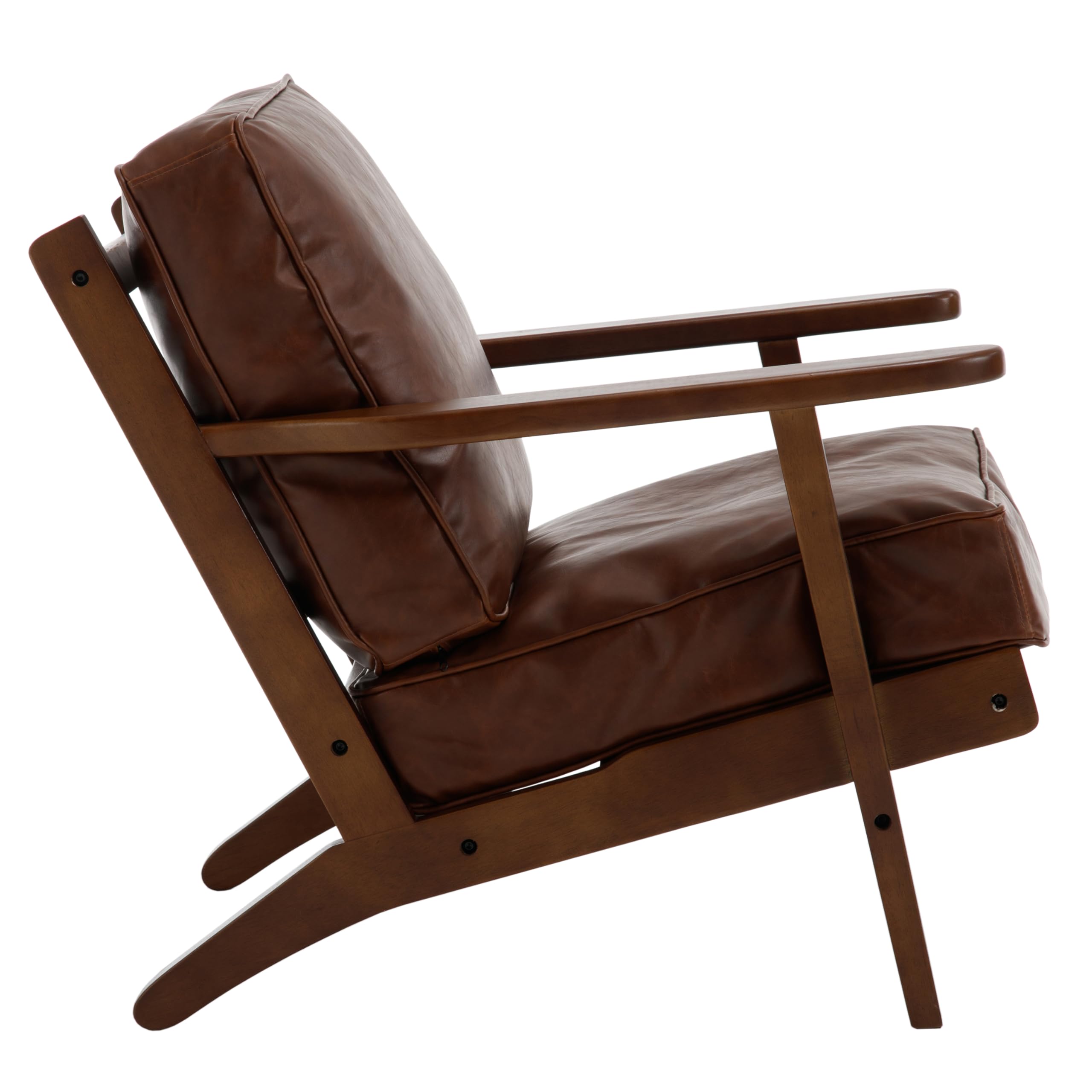Mid-Century Modern Accent Chairs Set of 2 - Genuine Leather Upholstered Living Room Chairs with Solid Wood Frame - Comfortable Armchairs for Bedroom, Reading Nook & Lounge - PU Brown Leather - Perfect for Relaxing, Entertaining & Home Decor