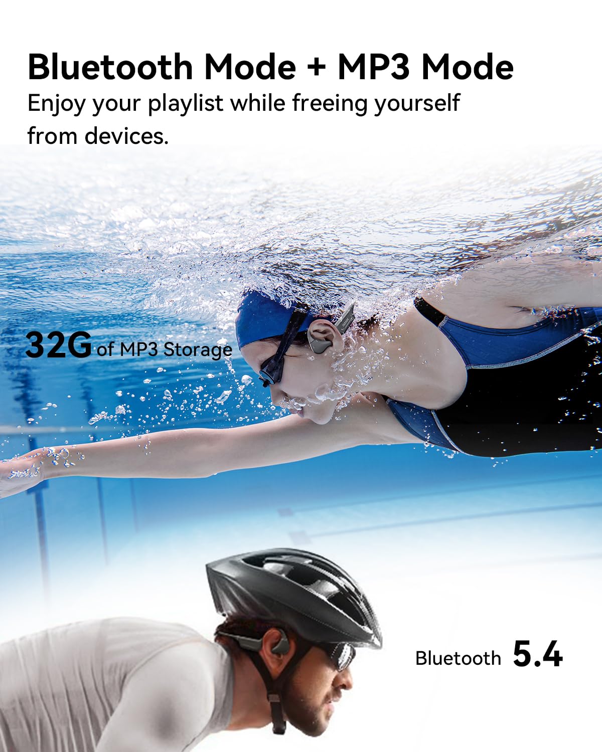 NANK Runner Diver2 Pro Bone Conduction Headphones - IP69 Waterproof Wireless Bluetooth 5.4 Open Ear Headset with Built-in Mic & 32GB Storage - Ideal for Swimming, Cycling, Running & Outdoor Sports