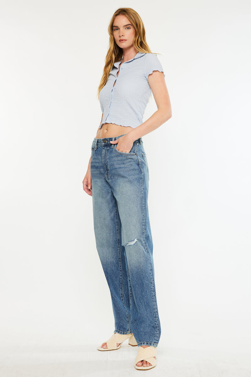 Quincy High Rise Dad Jeans for Women - Vintage Retro Straight Leg Denim Pants - Perfect for Casual Outfits, Street Style & Everyday Wear