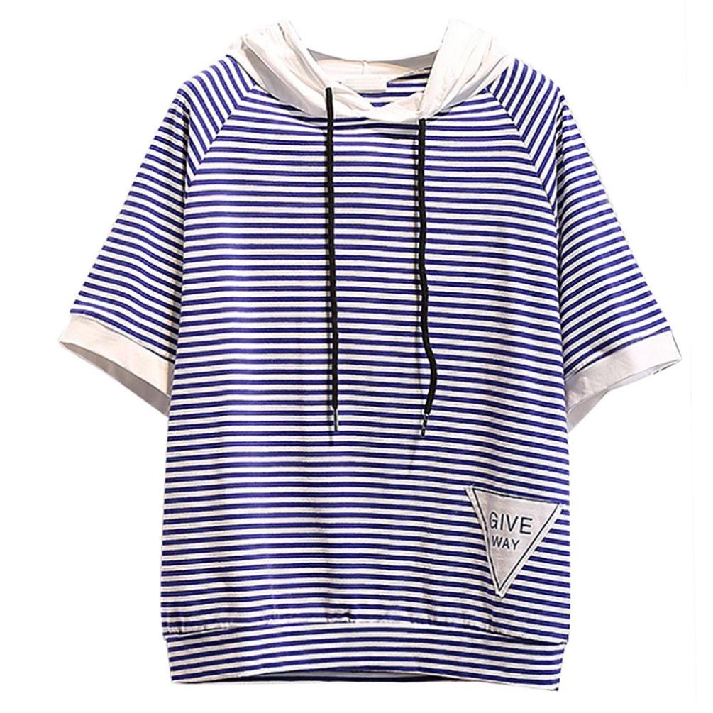 iLH Women's Striped Blouse & ZYooh Patchwork Short Sleeve Hooded T-Shirt - Casual Summer Pullover for Streetwear, Work & Travel Outfits