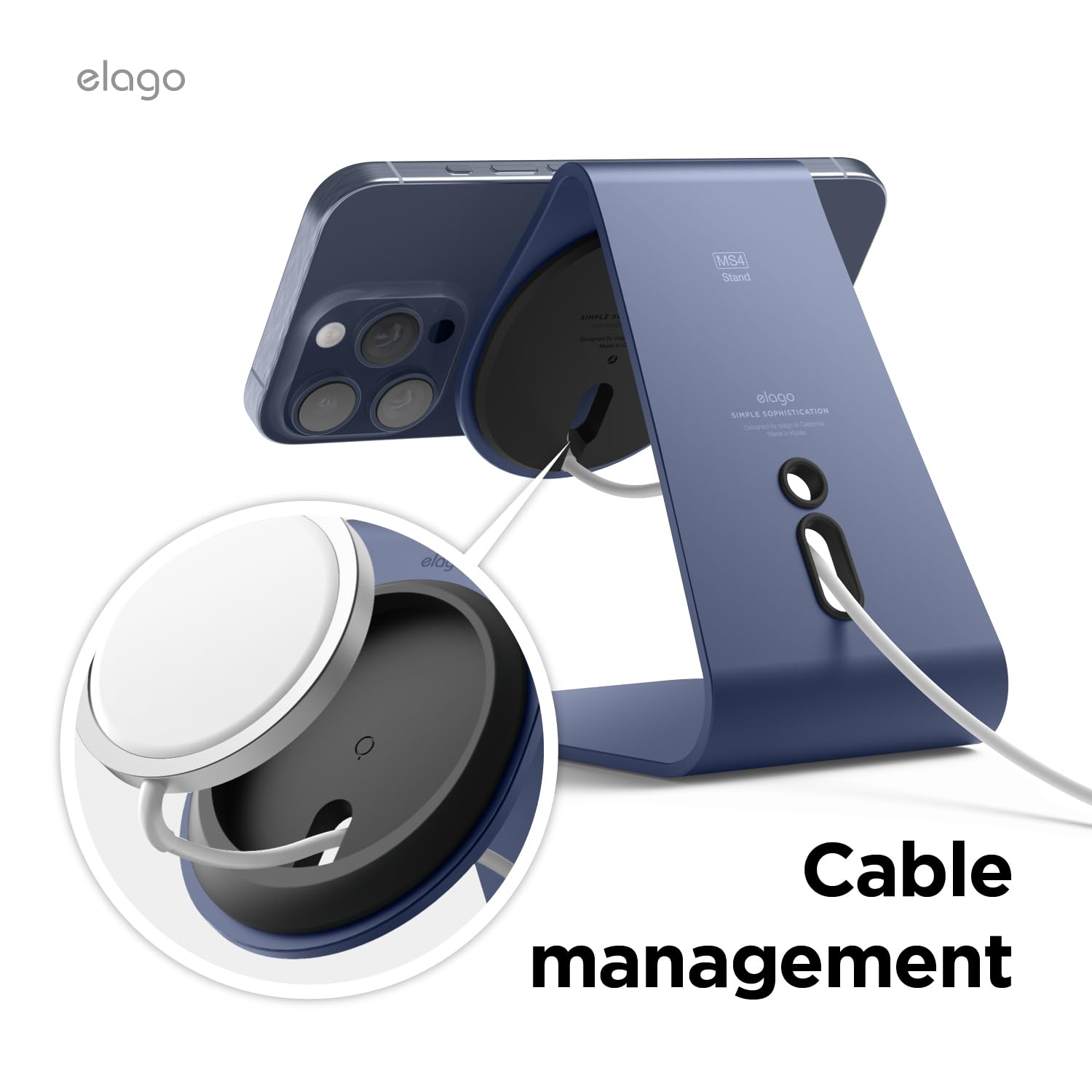 elago MS4 MagSafe Charging Stand for iPhone 16/15/14/13/12 Series - Aluminum Phone Stand with iOS17 Standby Mode Support | Perfect for Bedside, Office Desk & Nightstand Charging (Jean Indigo, Cable Not Included)