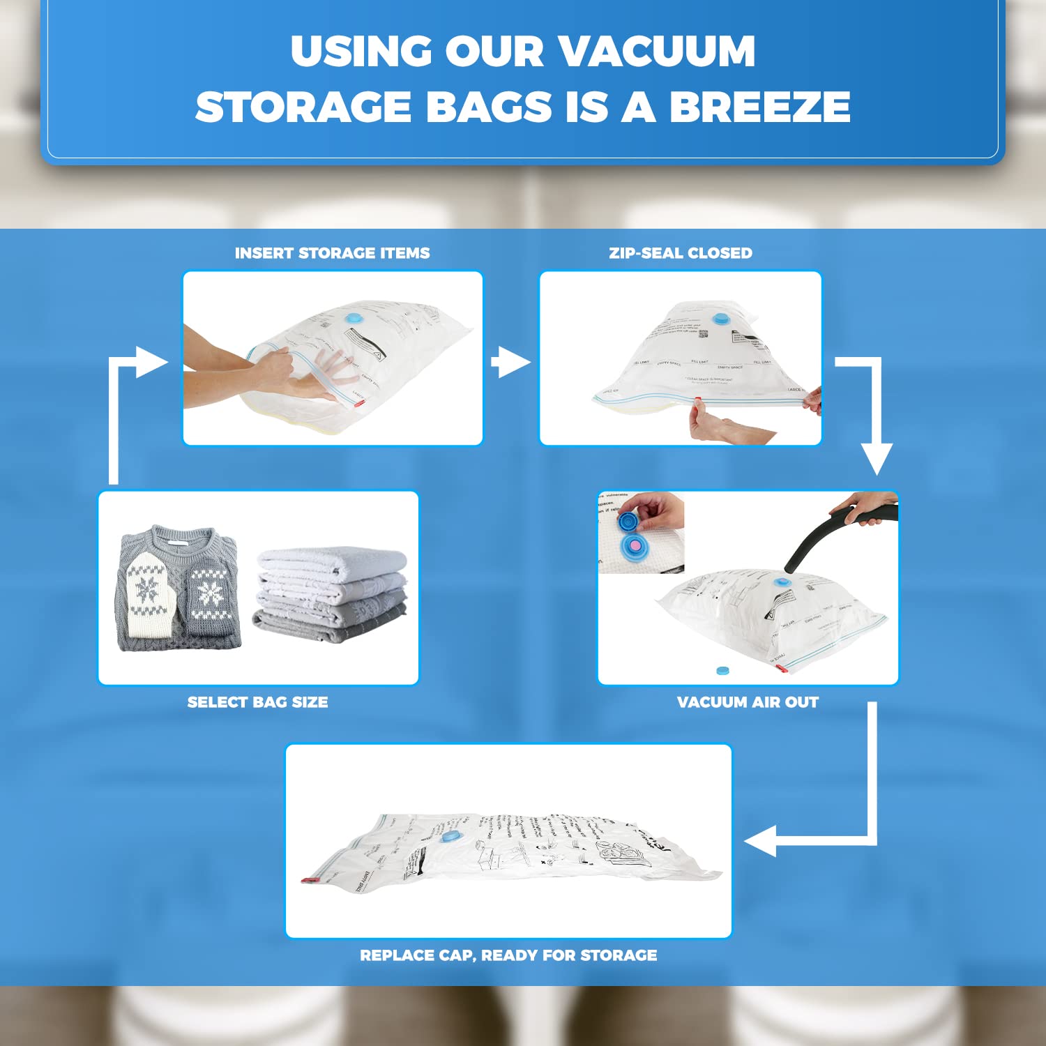 8-Pack Premium Vacuum Storage Bags for Clothes & Packing - 28