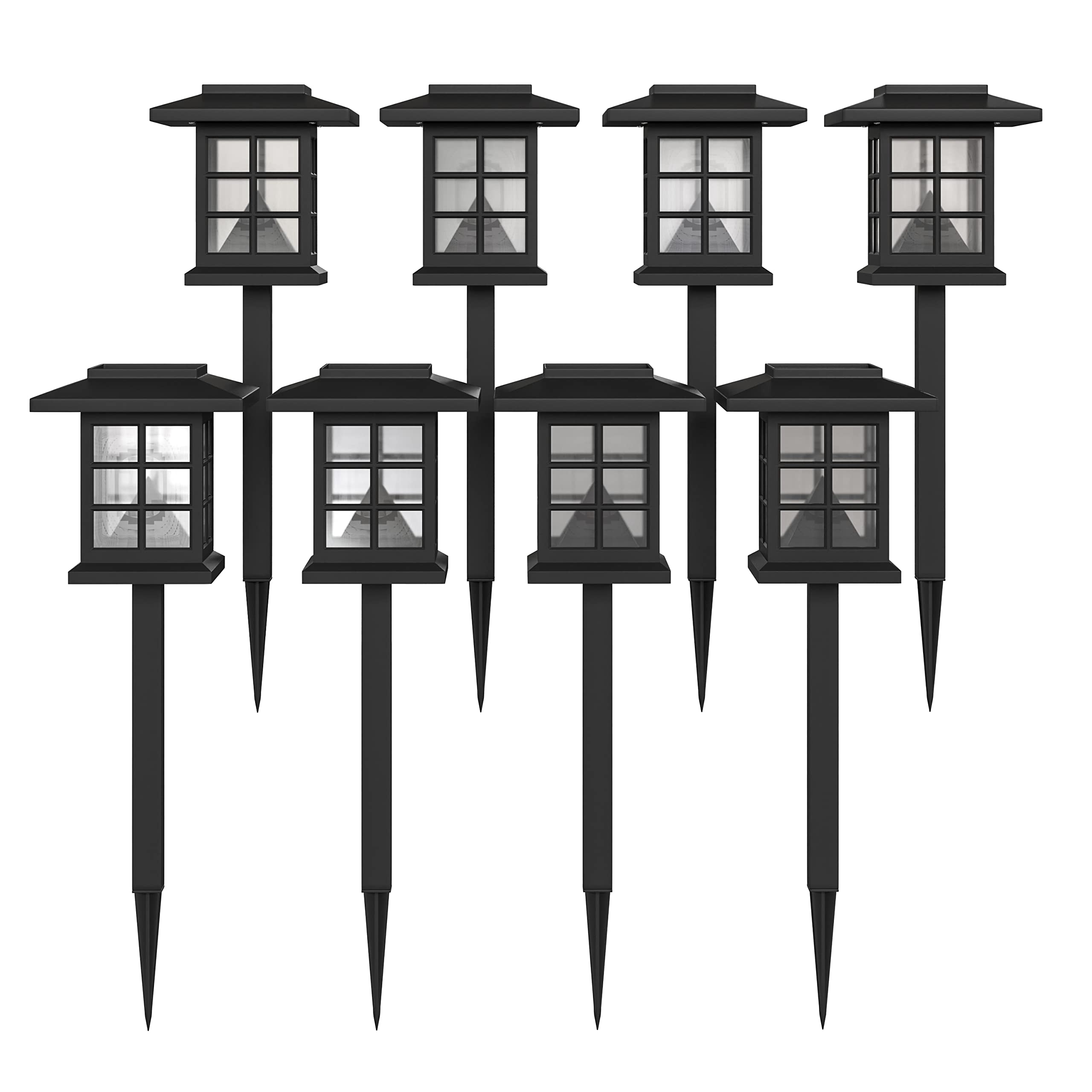 Merrick Lane Solar LED Lantern Lights - Waterproof Black Outdoor Solar Pathway Lights for Garden, Yard, Walkway - Set of 8 Durable All-Weather Landscape Lighting (Perfect for Patio, Driveway & Backyard Decor)