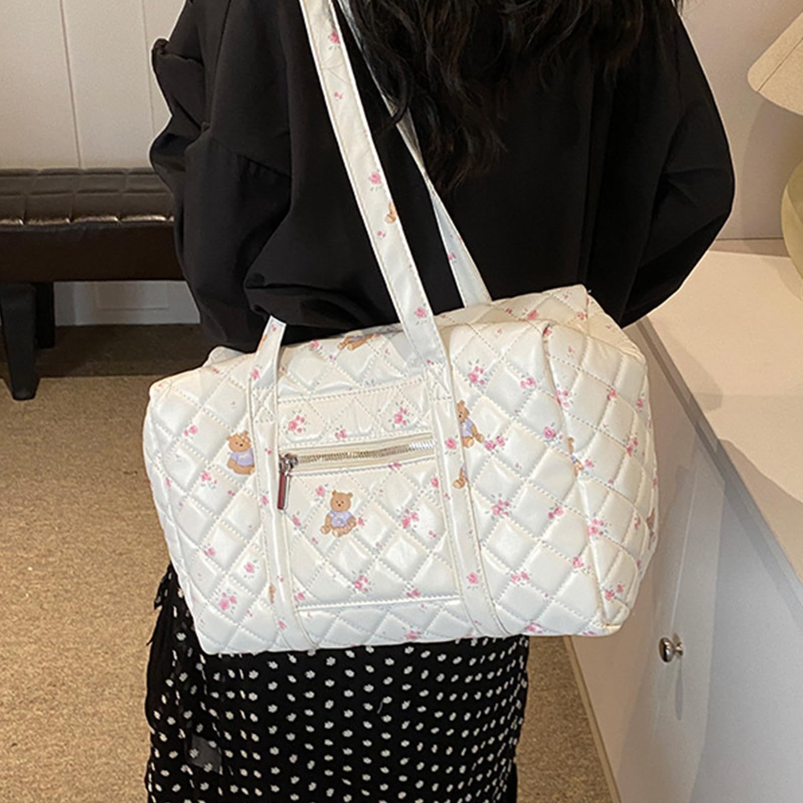 Stylish Large White Duffel Bag for Women - Spacious Weekender Overnight Tote, Perfect as Carry-On Luggage, Work Bag, Gym Bag, Travel Bag, Diaper Bag & Hospital Delivery Bag | Ideal for Business Trips, Weekend Getaways, Workouts & Maternity Needs