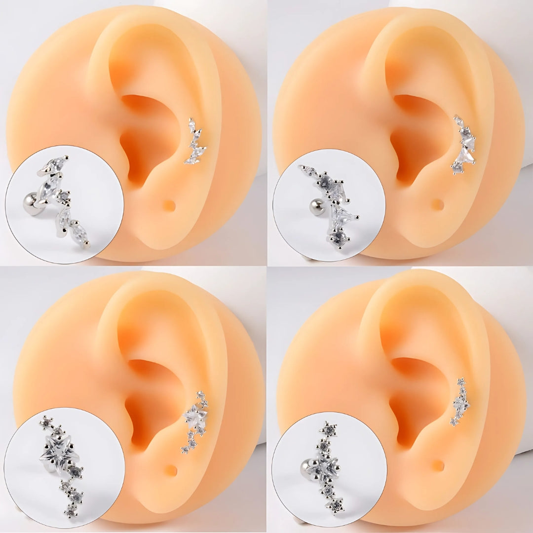 20G Crescent Moon and Star Stud Daith Helix Earrings for Women - Surgical Steel Cartilage Piercing Jewelry - Perfect for Everyday Wear, Parties & Gifts | HSPJ1916