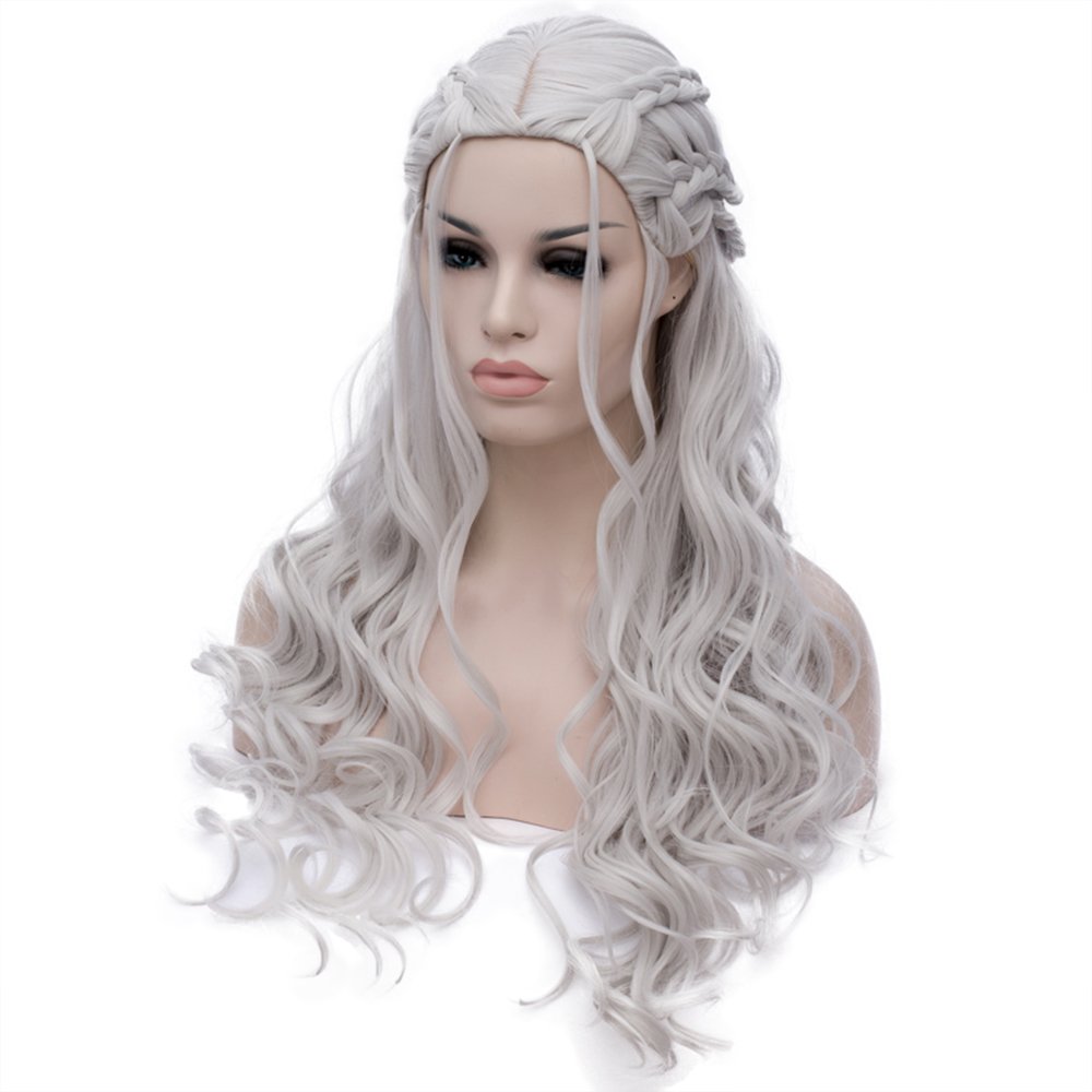 Daenerys Targaryen Cosplay Wig - Long Curly Silver Blonde Hair for Game of Thrones Khaleesi Costume (BU121B) | Perfect for Halloween, Cosplay Events & Themed Parties