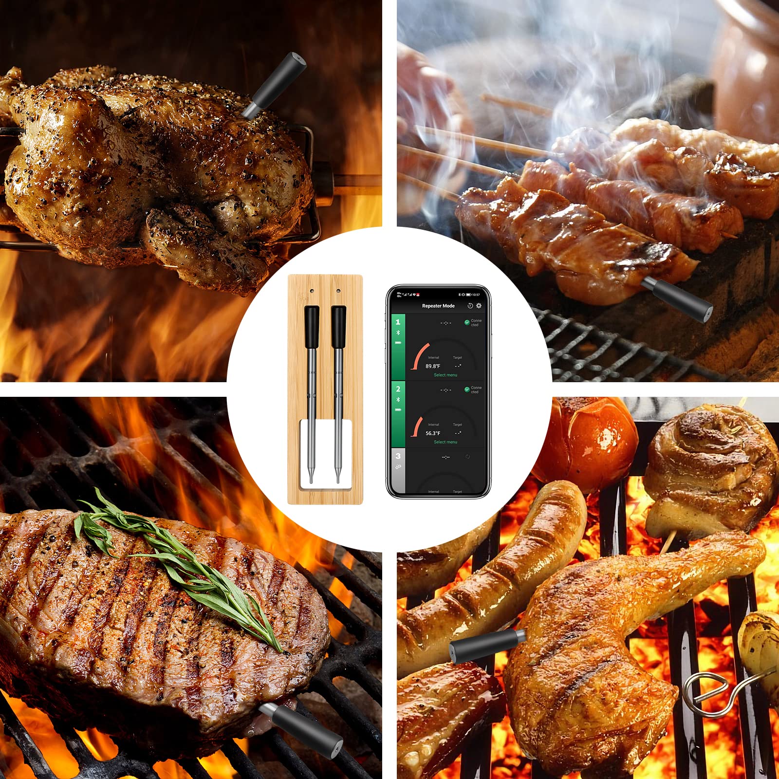 Smart Wireless Meat Thermometer with Bluetooth 260ft Range - Digital Cooking Thermometer for Grilling, Smoking, Oven, BBQ & Rotisserie (2 Probes) | Perfect for Outdoor Cooking, Home Kitchen & Backyard Parties