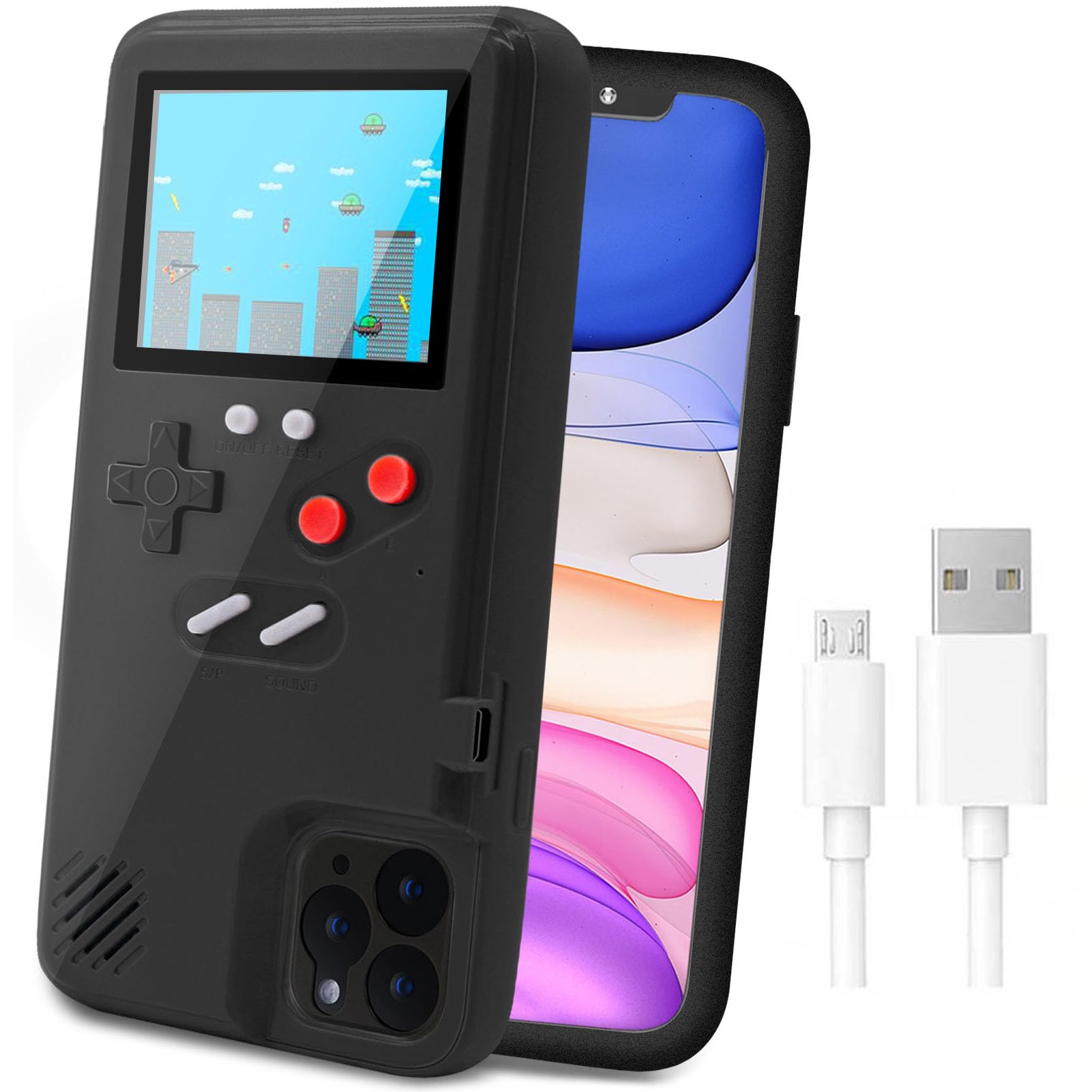 LucBuy Retro Game Console Case for iPhone 11 Pro Max - Shockproof Protective Cover with 36 Built-in Games & Full Color Display | Perfect for Gaming, Travel & Outdoor Activities (Black)