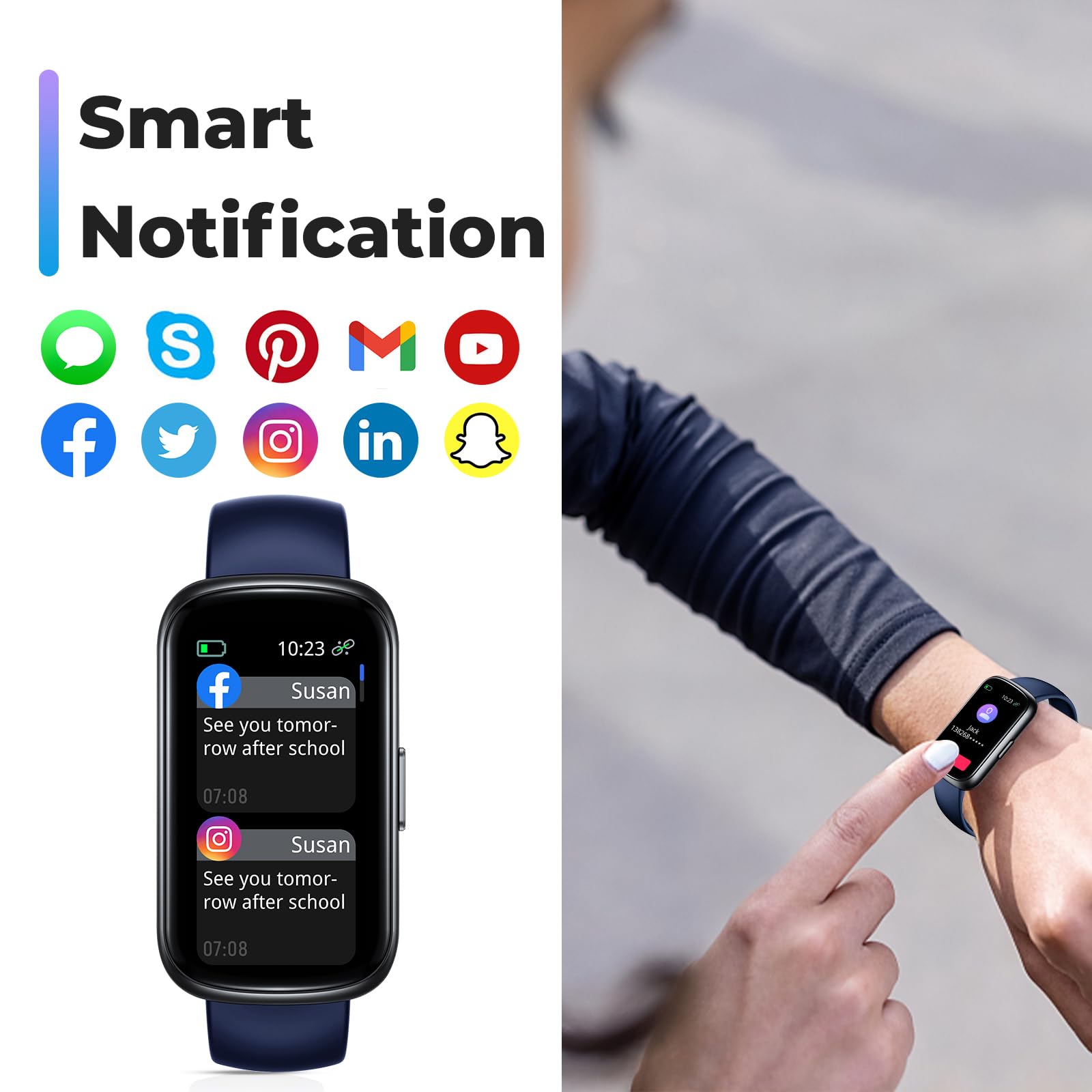 1.47'' Fitness Tracker Smart Watch with 24/7 Heart Rate Monitor, Blood Oxygen & Sleep Tracking - 3ATM Waterproof Activity Tracker for Women & Men (Deep Black) - Perfect for Running, Swimming & Daily Health Monitoring