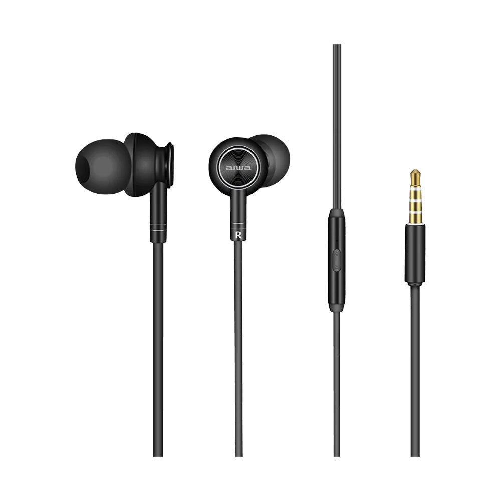 Aiwa In-Ear Gel Performance Wired Earbuds with Microphone - Noise Isolating Headphones for Running, Gym & Travel (Black) - Crystal Clear Sound for Music, Calls & Gaming