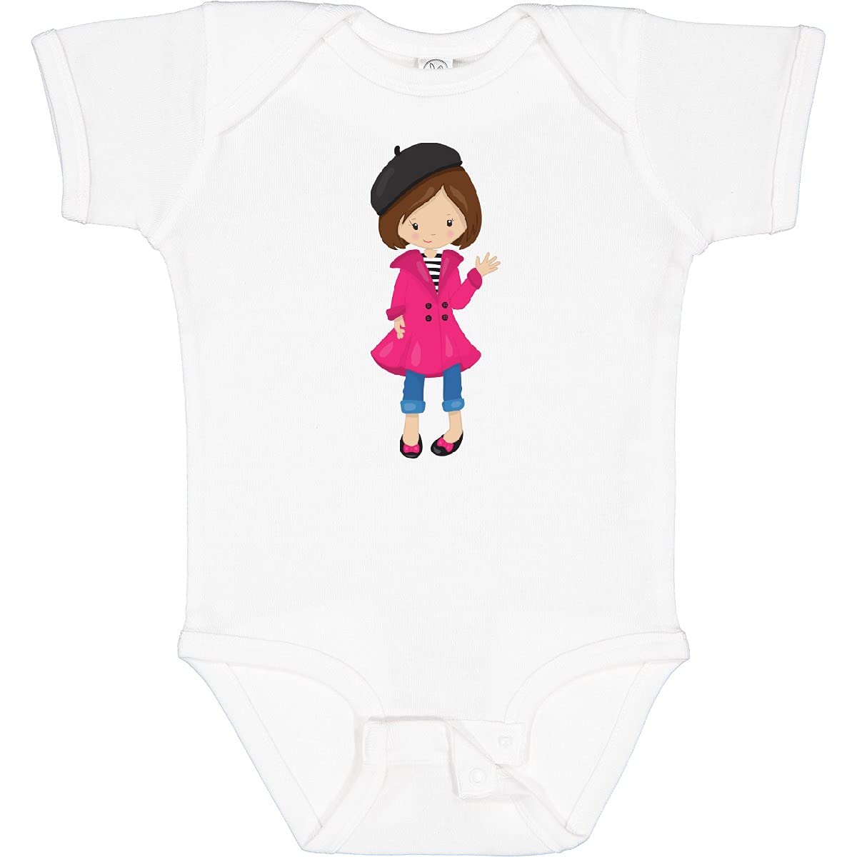 Inktastic Fashion Girl French Girl Brown Hair Beret Baby Bodysuit - Cute Outfit for Newborns, Photo Shoots & Special Occasions