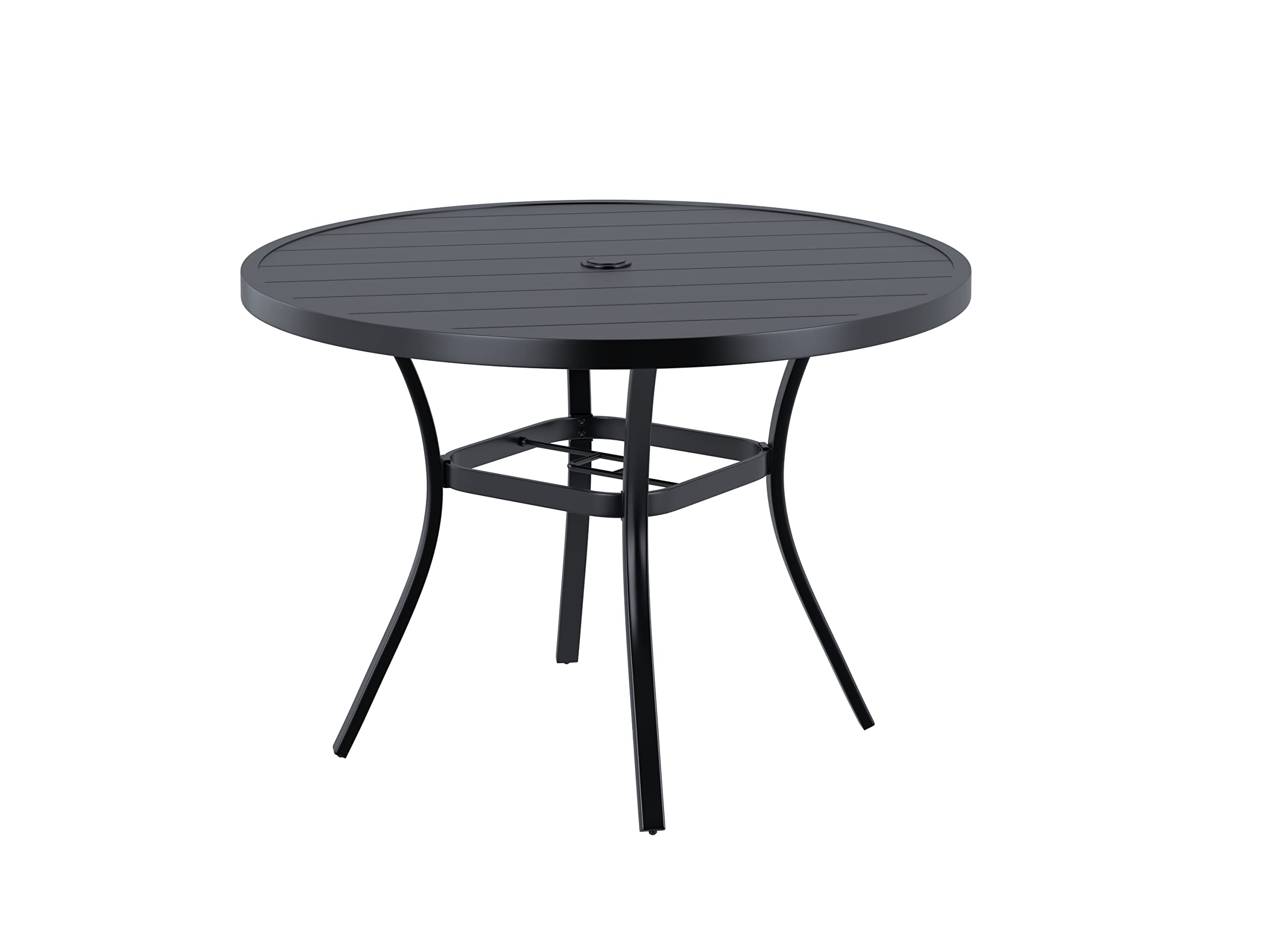 VICLLAX 42 Inch Round Outdoor Patio Dining Table - Metal Slatted Tabletop with Adjustable Umbrella Hole - Weather-Resistant Black Garden Table for Deck, Lawn, Backyard | Perfect for BBQ Parties, Poolside Dining & Outdoor Entertaining