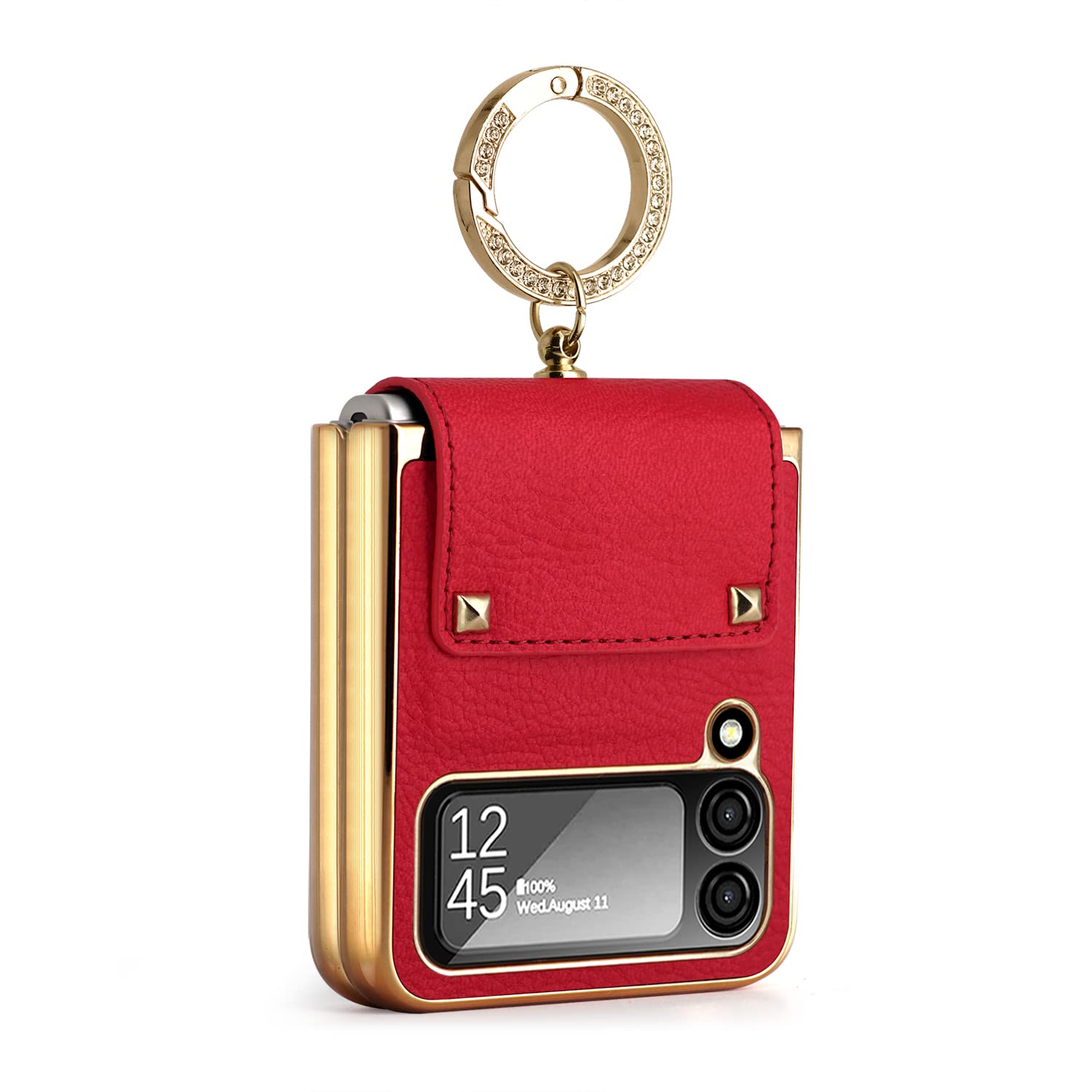 SHIEID Premium Leather Case for Samsung Galaxy Z Flip 4 - Hinge Protection & Ring Stand | Wireless Charging Compatible | Stylish Red Cover | Perfect for Daily Use, Travel & Work