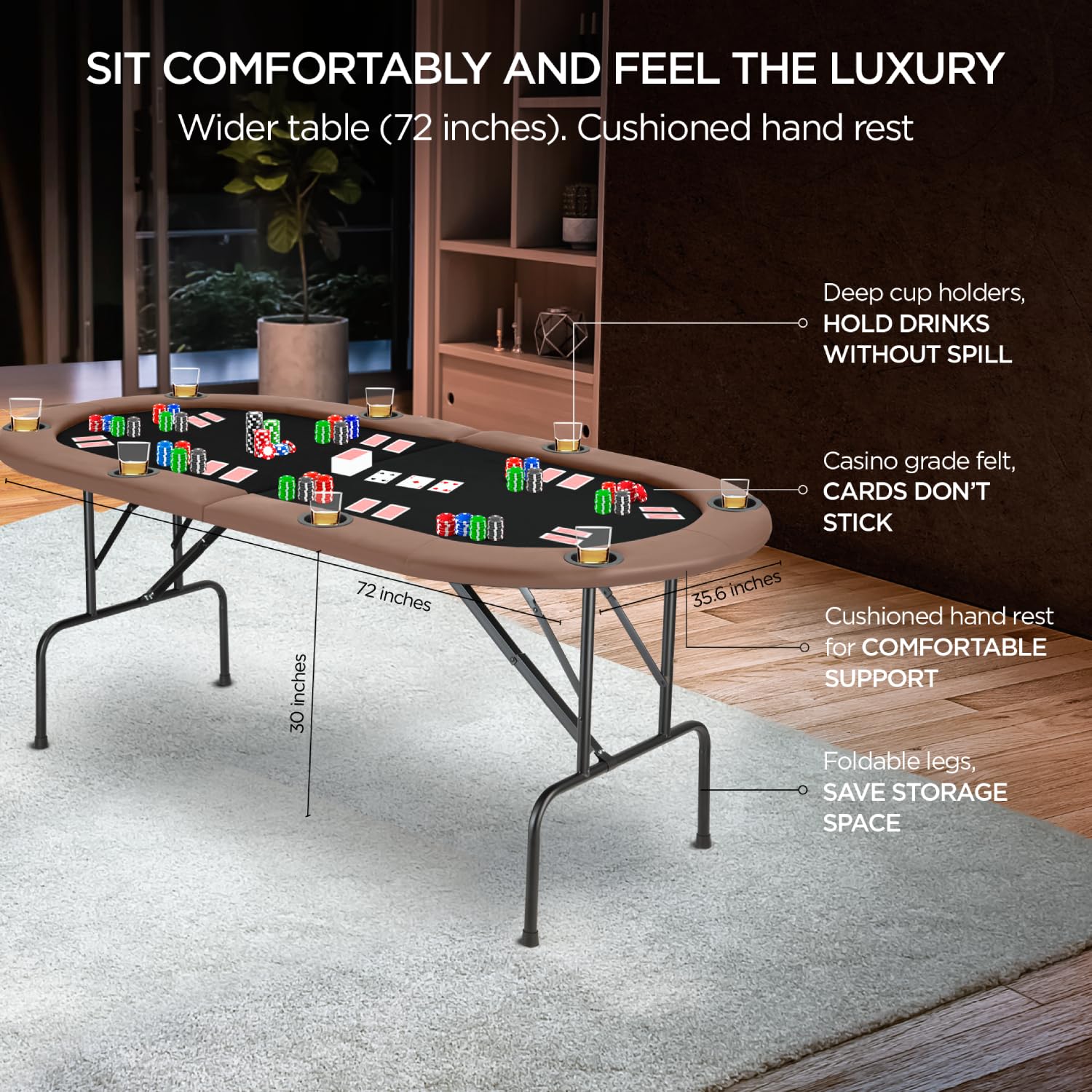 Foldable Texas Holdem Poker Table - Portable 8-Player Oval Card Table with Folding Legs for Casino Games, Home Poker Nights & Parties | Durable Casino-Style Poker Surface for Professional & Recreational Play