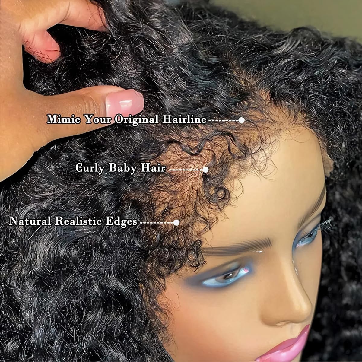4C Kinky Curly Lace Front Wigs Human Hair 13x4 HD Transparent Lace Frontal - Deep Wave Curl Wig with Baby Hair & Pre-Plucked Hairline, 180% Density 16 Inch - Perfect for Cosplay, Daily Wear & Special Occasions