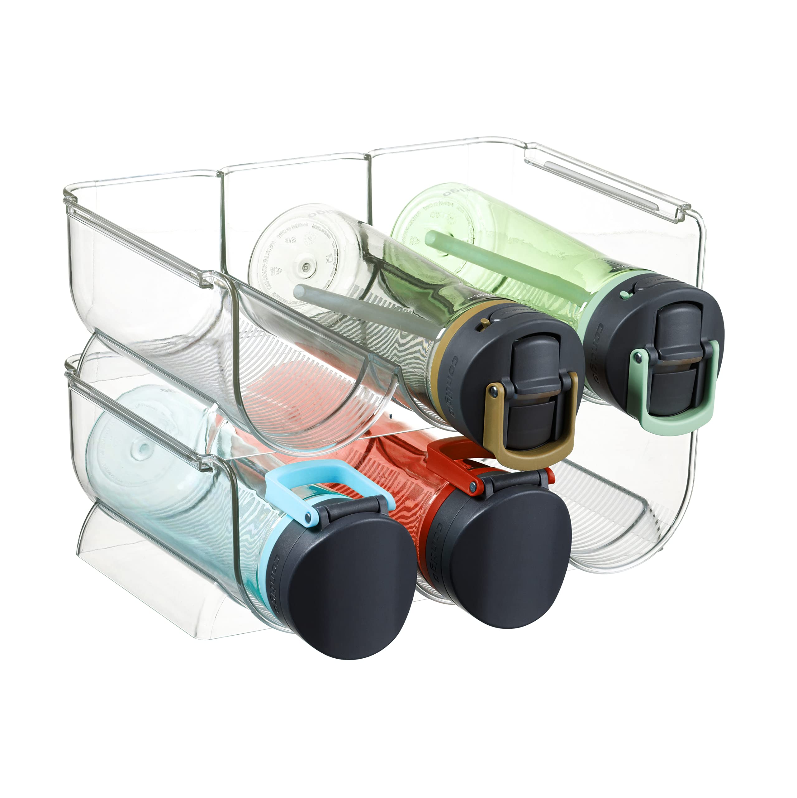 2 Pack Stackable Plastic Water Bottle Holders - Kitchen Pantry & Refrigerator Storage Bins Organizer - Wine & Beverage Bottle Stand for Home Organization - Countertop Cabinet Rack (Perfect for Kitchen, Pantry, Fridge & Office Storage)