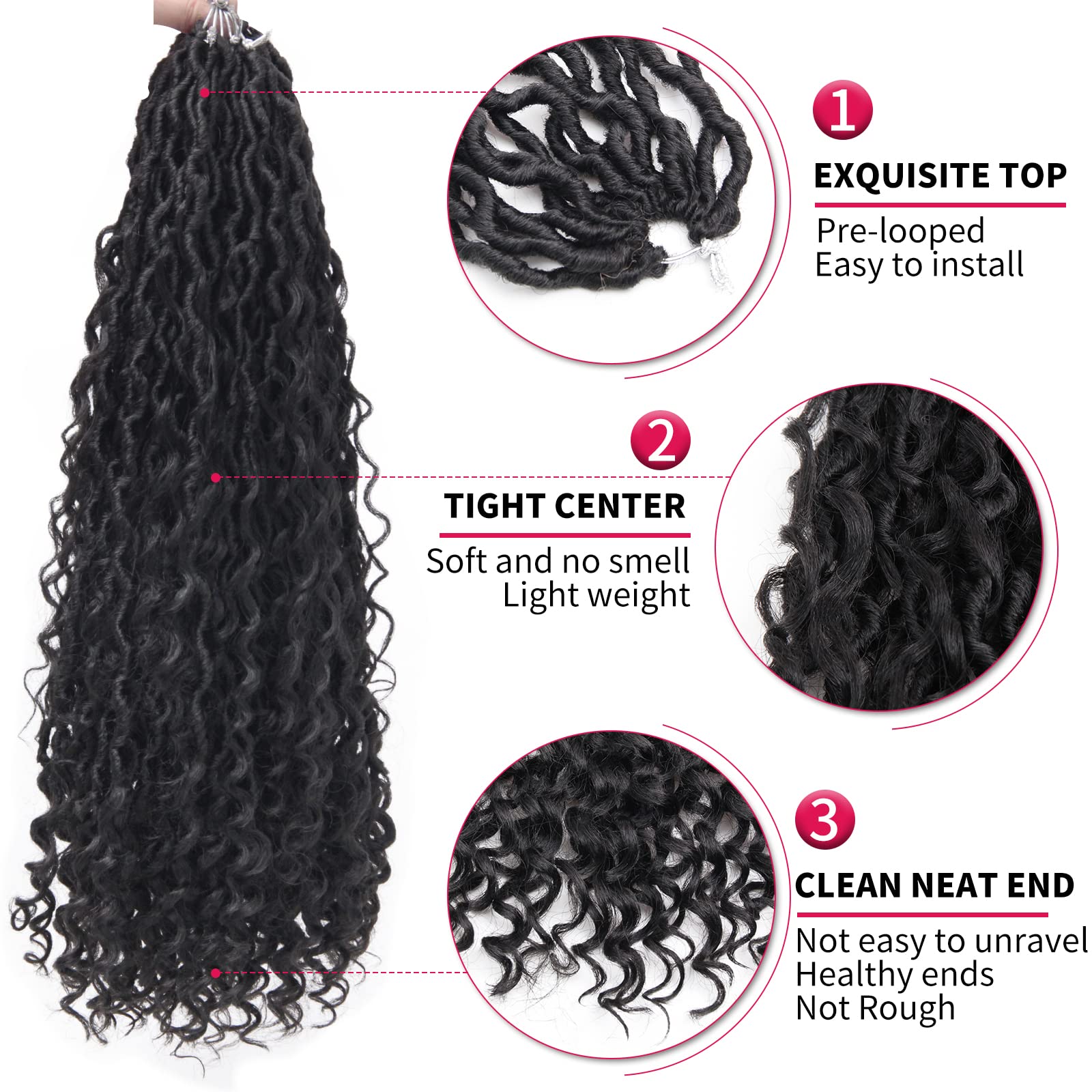 6 Packs 22 Inch Goddess Locs Crochet Hair - 1B Natural Black Curly Faux Locs Braiding Hair for Women | Perfect for Protective Styles, Boho Looks & Everyday Wear