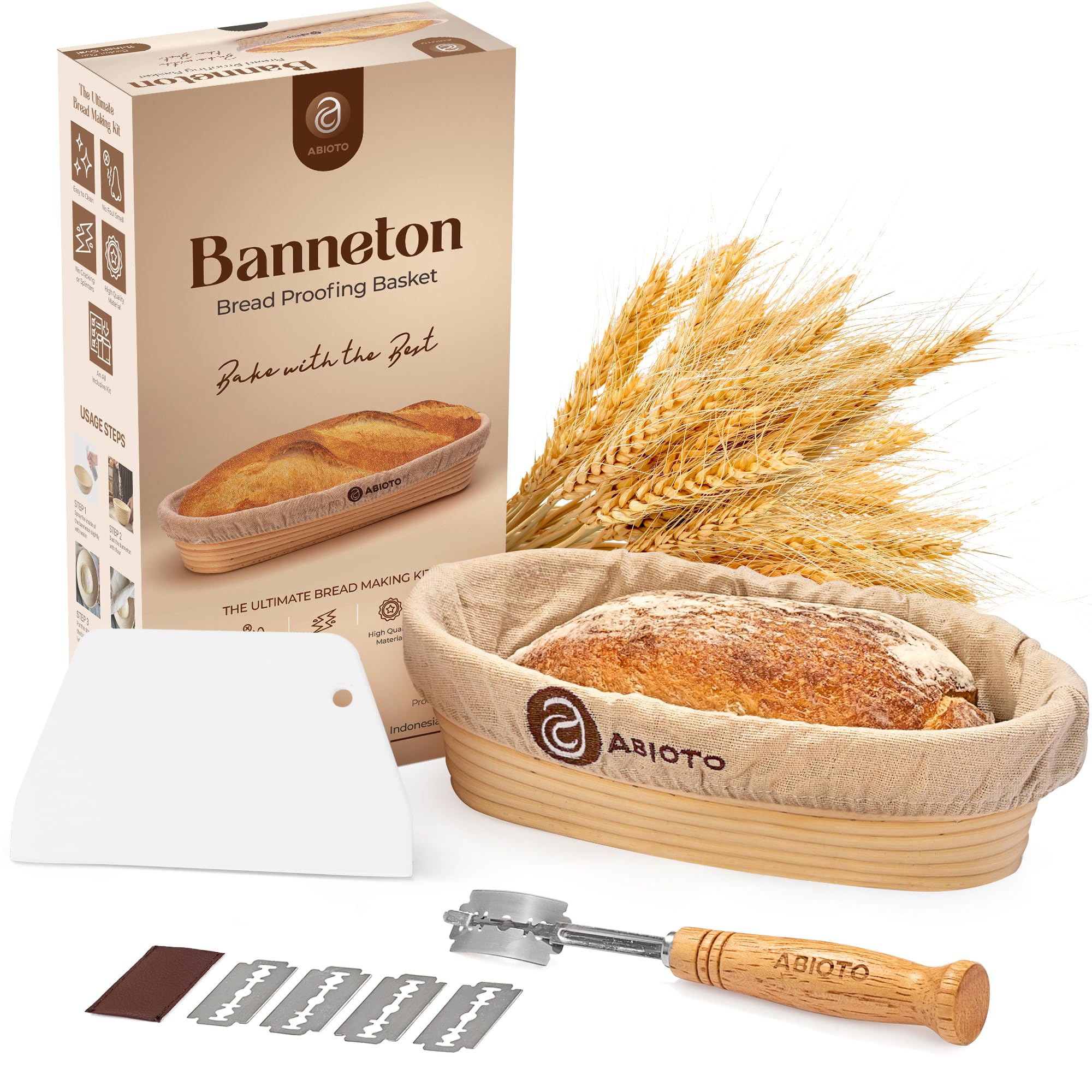 Premium Banneton Bread Proofing Basket Set - 11-Inch Oval Brotform, Bread Lame, Dough Scraper & Linen Liner - Odor-Free Sourdough Baking Kit - Perfect for Artisan Bread, Homemade Sourdough & Rustic Loaves - Ideal for Home Bakers & Bread Making Enthusiasts
