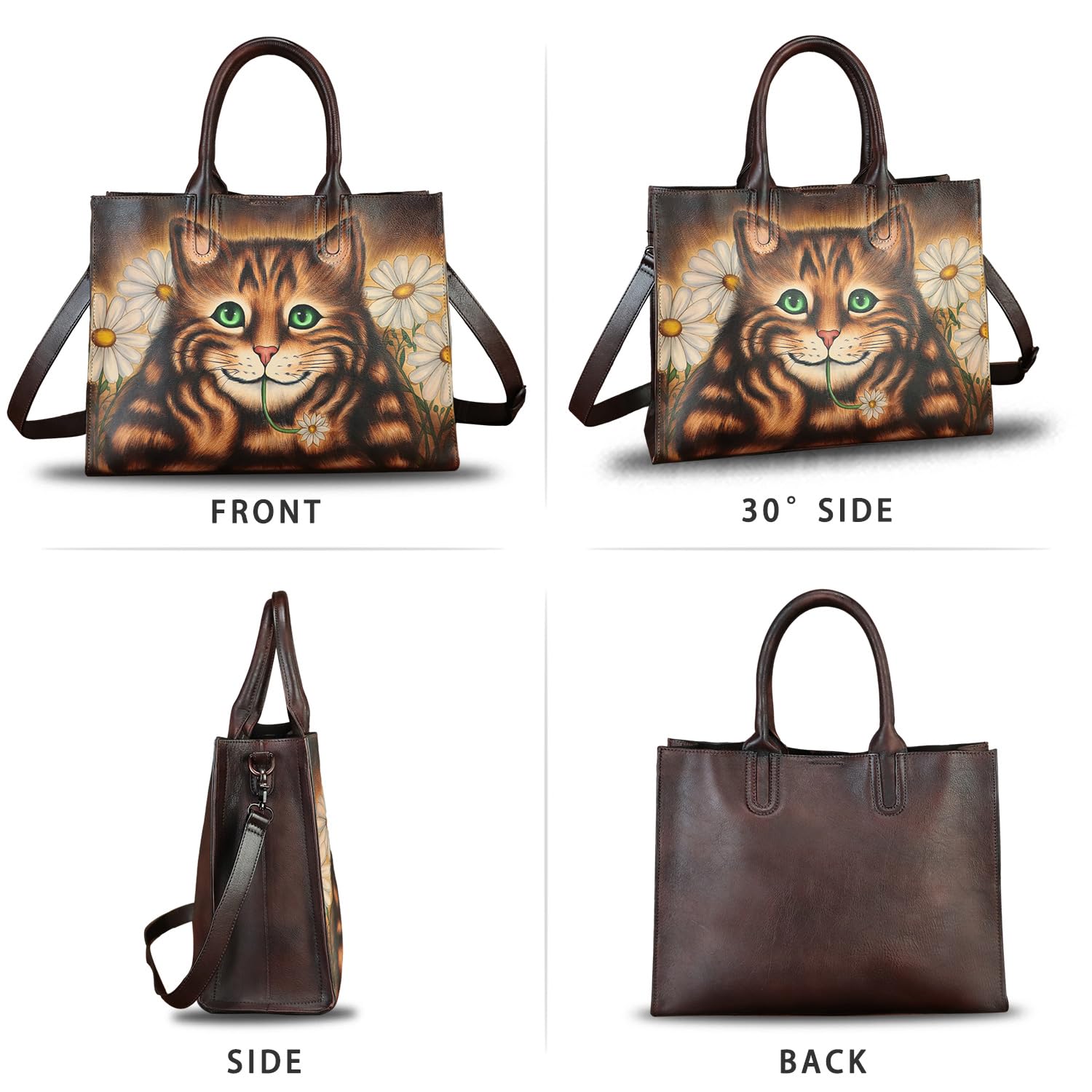 Genuine Leather Handbag for Women - Hand Painted Top Handle Crossbody Purse - Handmade Work Tote Bag - Perfect for Office, Travel & Everyday Use