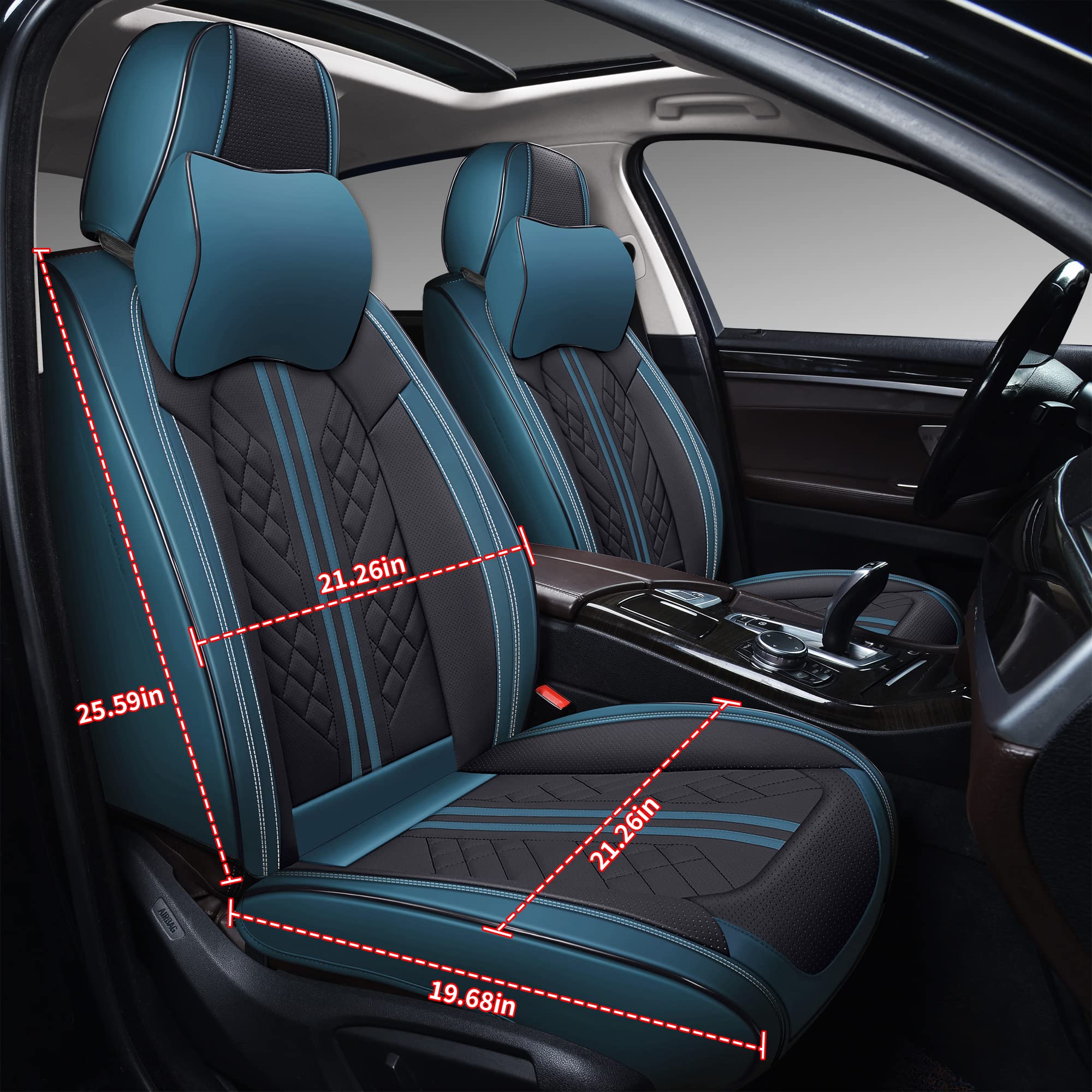 Premium GXT Deluxe Faux Leather Car Seat Cover - Universal Fit for Sedans, SUVs & Trucks - Anti-Slip Full Coverage Design with Headrests (Peacock Blue/Black) | Interior Accessories for Comfort & Style | Perfect for Daily Commute, Road Trips & Vehicle Protection