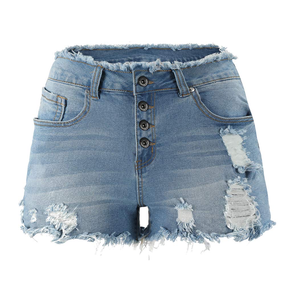 THUNDER STAR Women's Ripped Denim Shorts - Mid Rise Stretch Jeans with Frayed Raw Hem | Perfect for Summer Outfits, Casual Wear & Street Style
