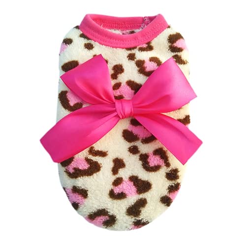 KOqwez33 Pet Dog Cat Leopard Print Bow Tie Fleece Sweater - Warm Puppy Clothes for Small Dogs & Cats - Pink Leopard Pattern for Winter Outfits & Photo Shoots