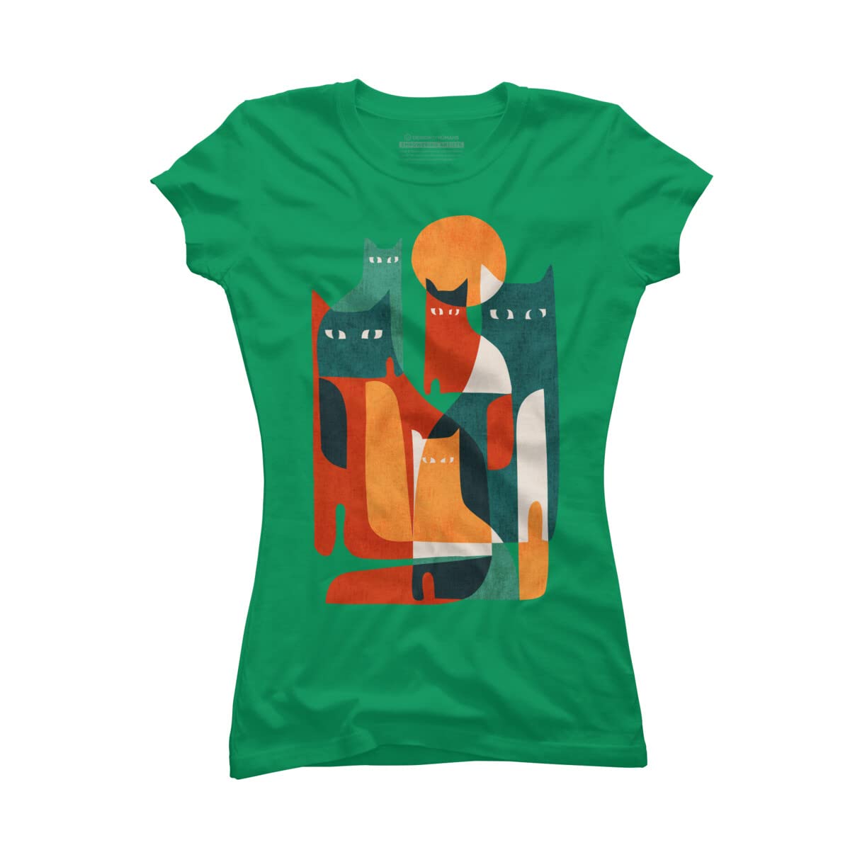 Design By Humans Junior's Cat Print T-Shirt - Cute Cat Graphic Tee for Women & Girls - Perfect for Casual Wear, Gifts & Cat Lovers