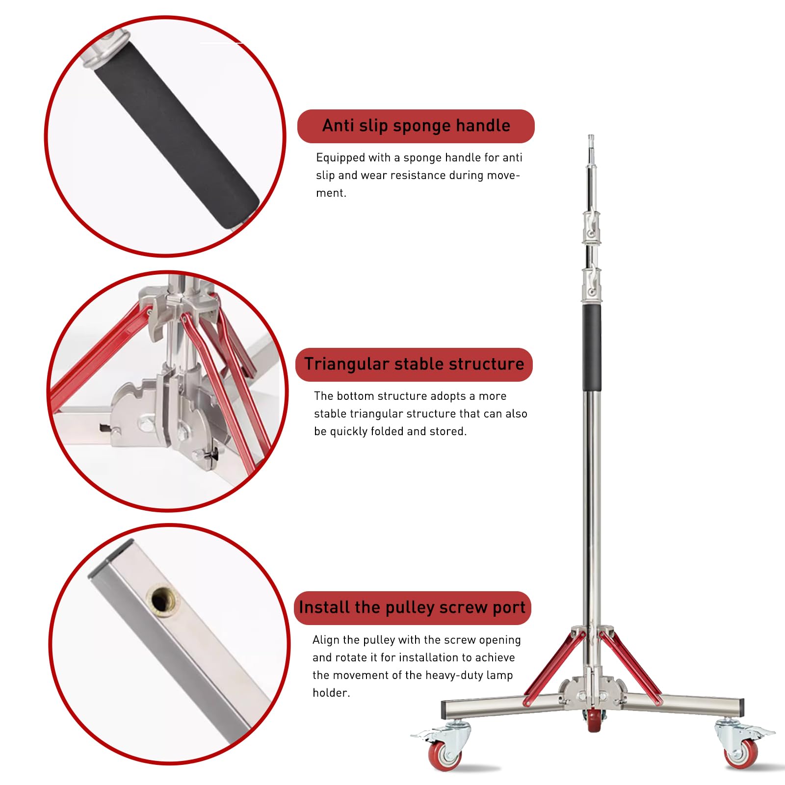 Heavy Duty Light Stand with Wheels - 10ft Adjustable Stainless Steel Tripod for Studio Softbox, Monolight, Reflector | Professional Photography, Video Lighting Equipment for Indoor & Outdoor Shoots