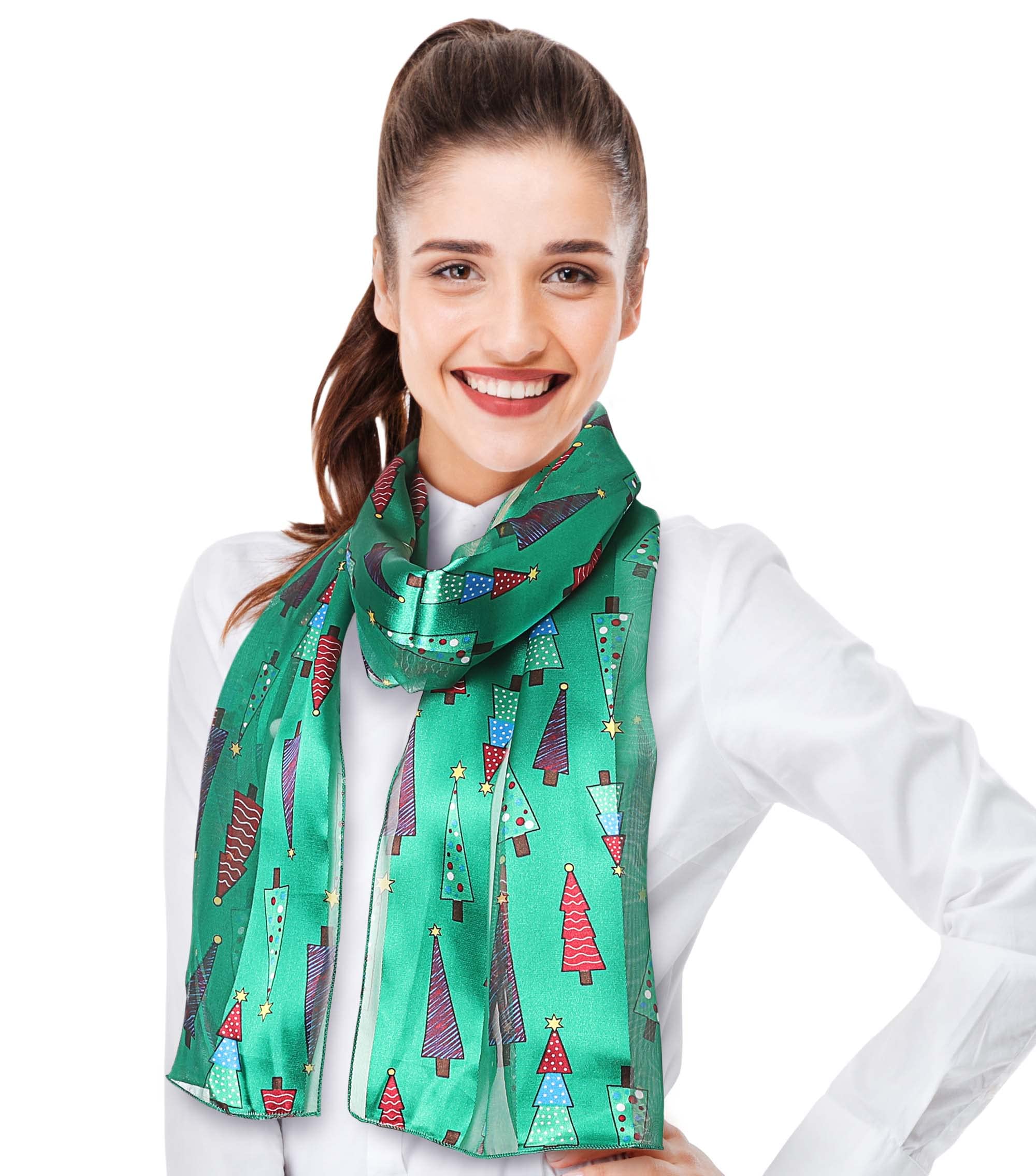 Lightweight Silk Christmas Scarf - Poinsettia & Snowman Design for Women | Holiday Gift