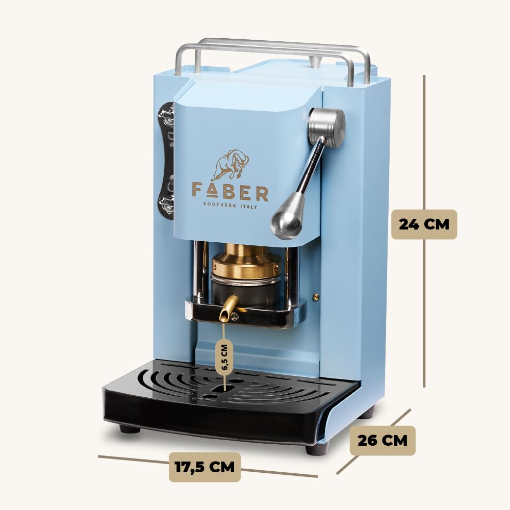 FABER COFFEE MACHINE | Pro Mini Deluxe Model | 44mm E.S.E. Pod Coffee Machine | Chrome Finish | Brass Portafilter (Turquoise) - Perfect for Home, Office & Small Cafes