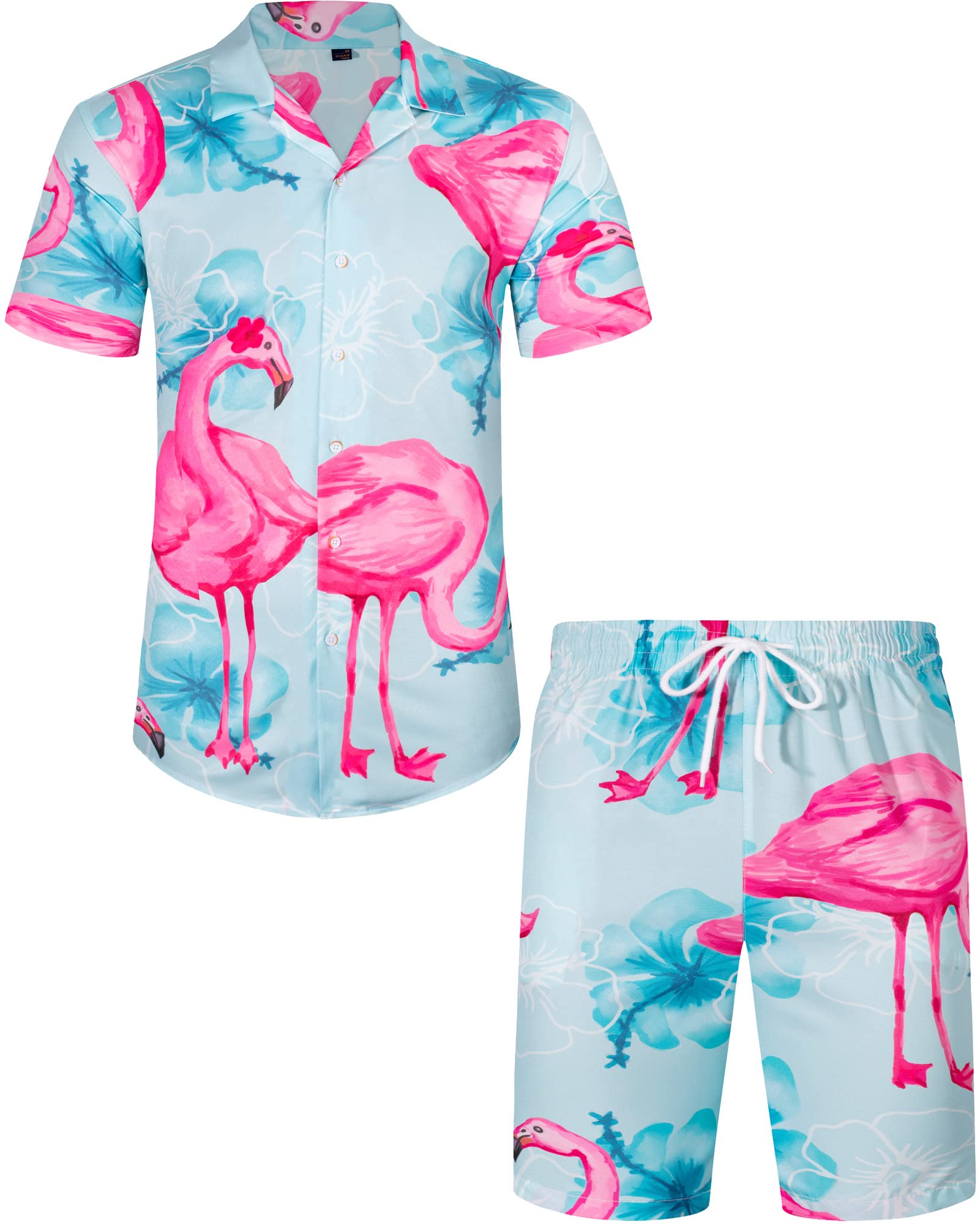 J.Ver Men's Hawaiian Shirt & Shorts Set - Tropical Print Short Sleeve Button Down Shirt with Matching Swim Trunks - Perfect for Beach Vacation, Summer Party and Hawaiian Luau Outfits