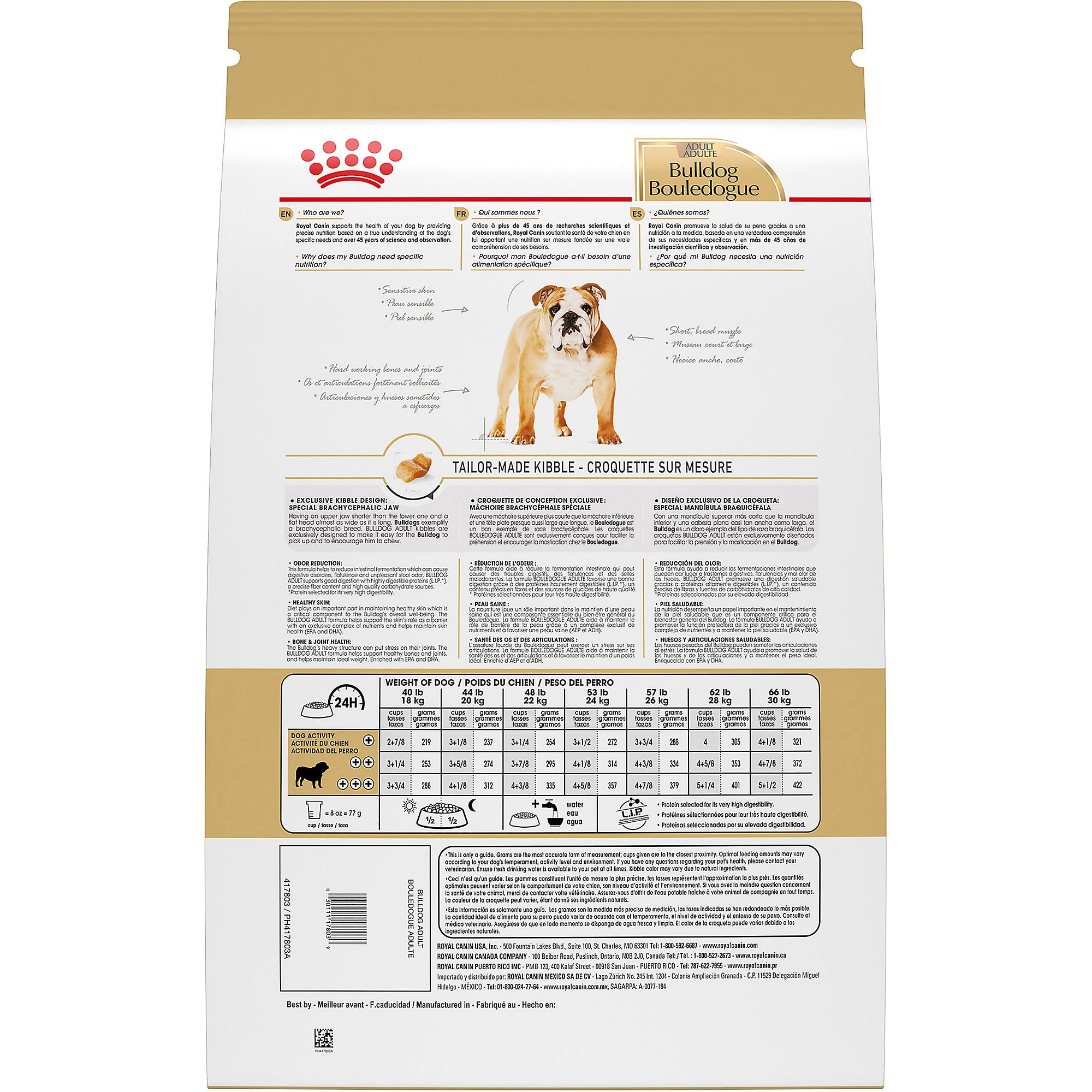 Royal Canin Bulldog Adult Dry Dog Food for English & French Bulldogs - 30 lb Bag - High Protein Kibble for Skin & Joint Health - Perfect for Active Adult Bulldogs at Home or Travel