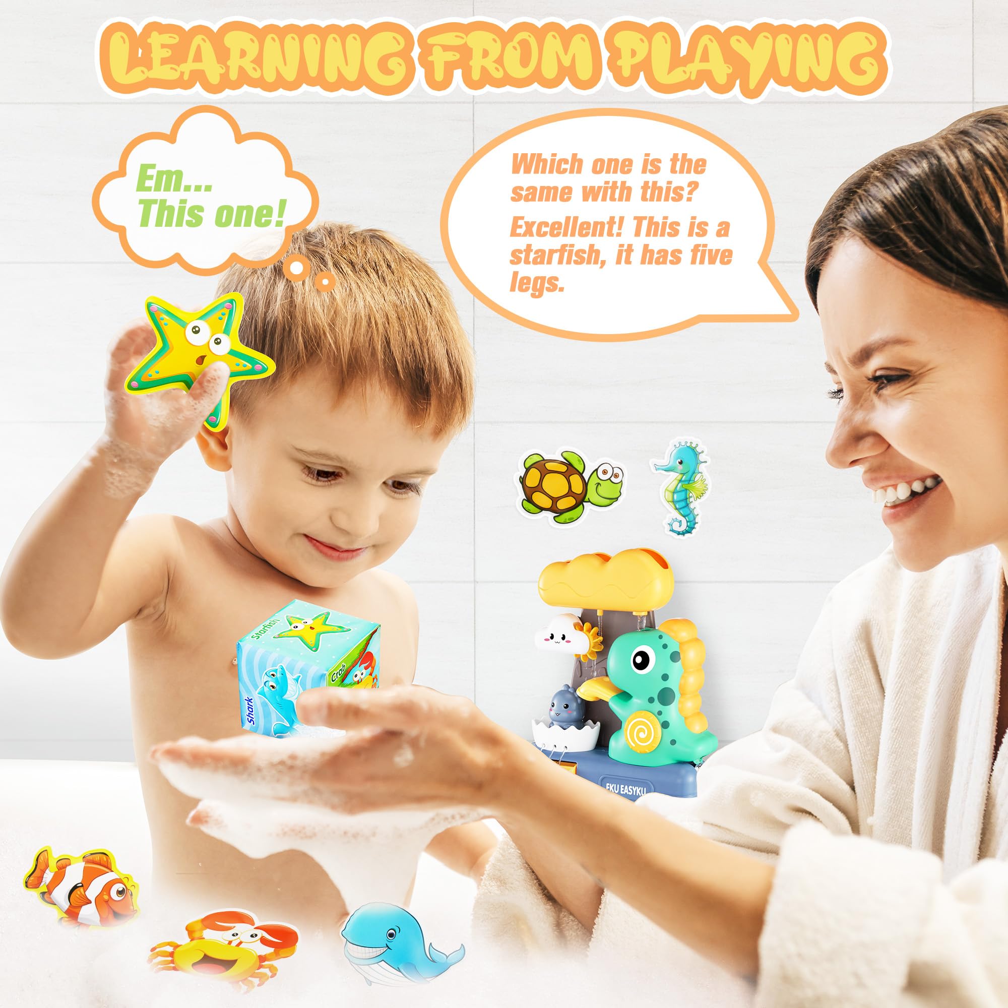 Dinosaur Bath Toys for Toddlers - Ocean Animal Fishing Game Set with Dice for Shower & Bathtub Fun | Perfect Gift for Baby, Kids, Boys & Girls | Encourages Sensory Play & Learning During Bath Time