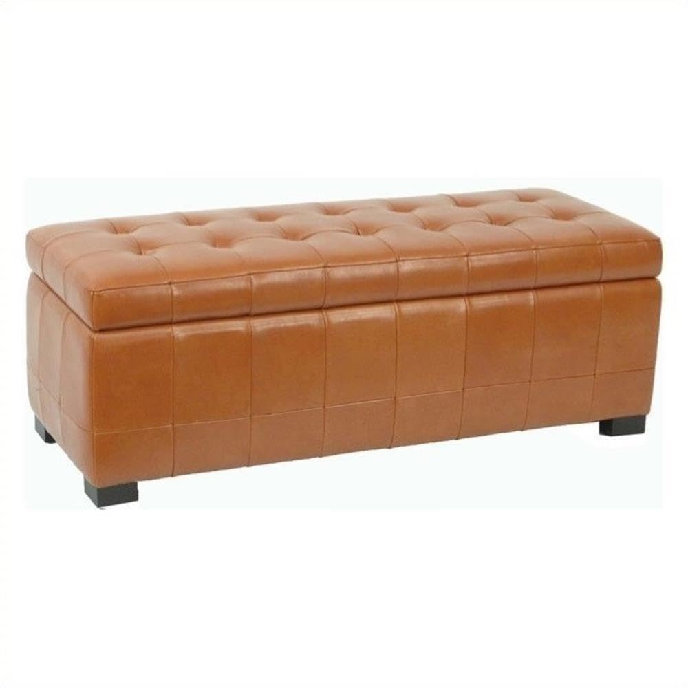 Safavieh Hudson Collection Nolita Leather Large Storage Bench, Saddle Brown - Stylish Entryway Seating with Ample Storage for Shoes, Blankets & Home Organization