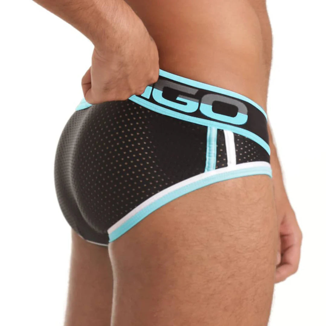 Gigo Versatile Mesh Briefs for Men - Breathable & Comfortable Underwear in Black/Blue - Perfect for Gym, Sports & Everyday Wear