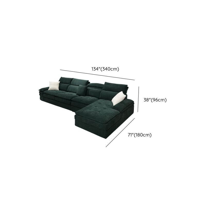 Dark Green L-Shaped Sectional Sofa with Chaise Lounge - Right or Symmetrical Facing for Living Room & Home Theater Comfort