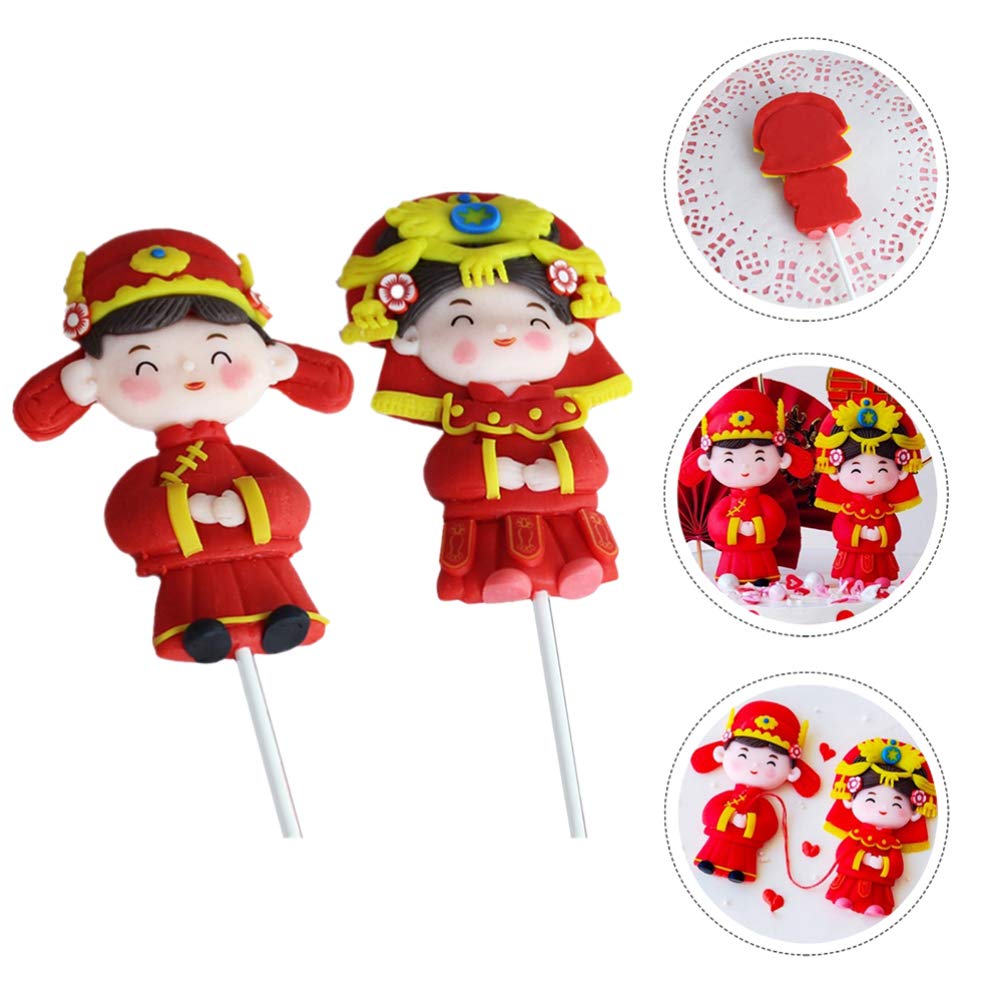 Bestoyard 2pcs Chinese Style Wedding Cake Toppers - Red Bride and Groom Figurines for Wedding Decorations, Anniversary, Engagement Party, and Romantic Couple Home Decor