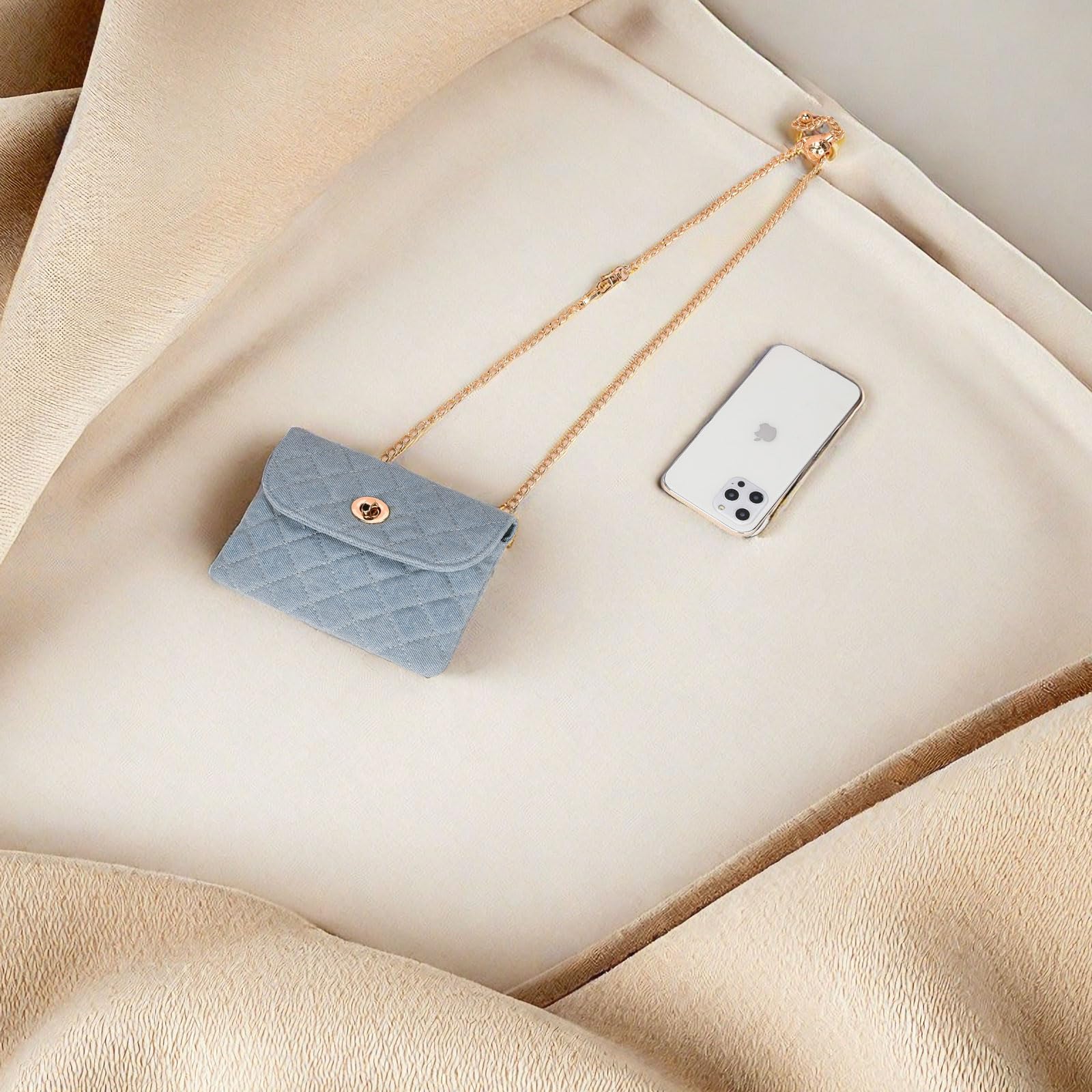 Stylish Women's Chain Belt Bag - Fashionable Denim Waist Purse & Designer Checkered Crossbody Bag for Phone, Cards & Essentials | Perfect for Parties, Travel & Everyday Use