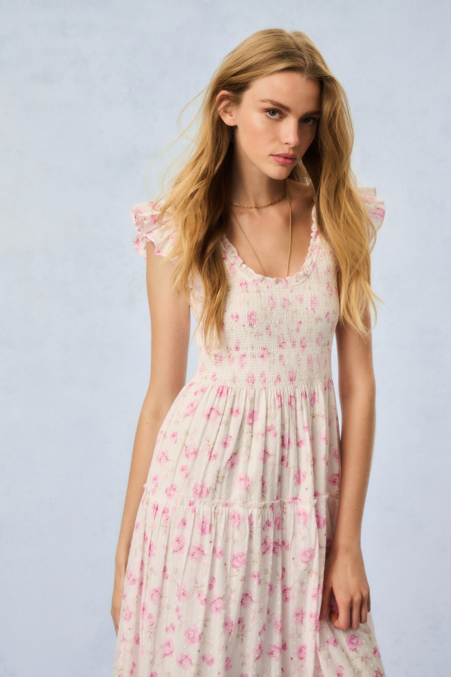 Chessie Fragrance Print Cotton Maxi Dress - STERLING DUSK | Floral Summer Dress for Women | Beach Wedding, Vacation & Casual Outfit