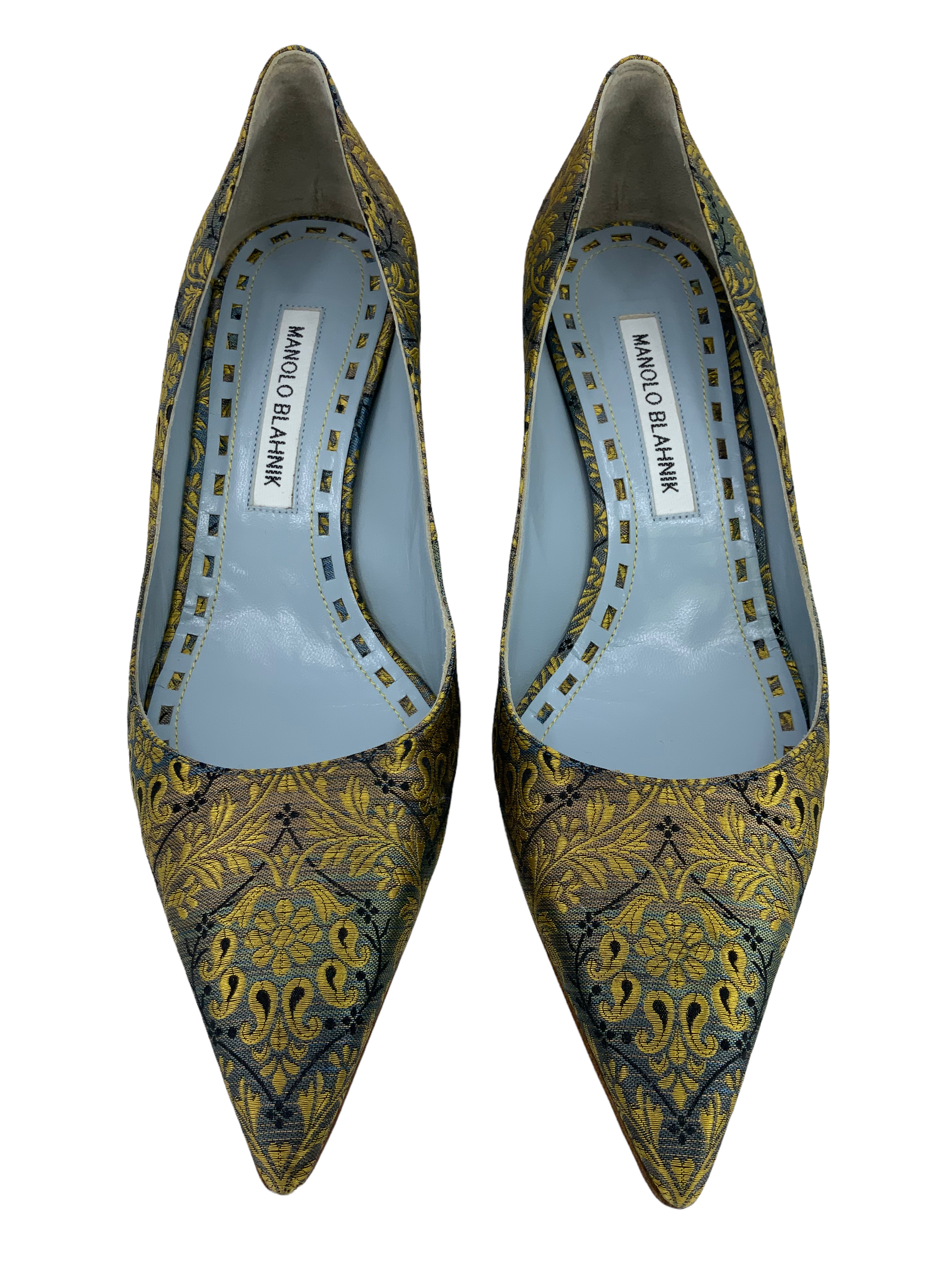 Manolo Blahnik Women's Paisley Satin Tradimod Pumps - Size 8 | Elegant Pointed Toe Heels for Weddings, Parties & Formal Events